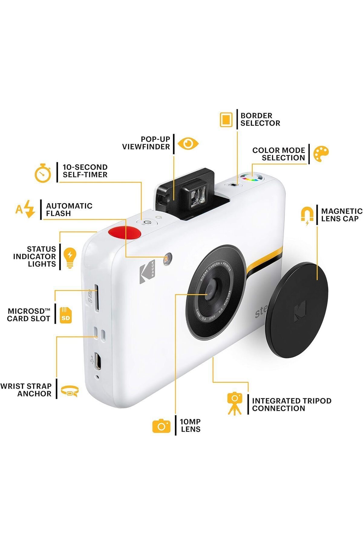 Kodak-كاميرا ستيب كام الفورية - مستشعر صور بدقة 10 ميجابكسل، تقنية زينك، عدسة الكاميرا الكلاسيكية، وضع السيلفي 5