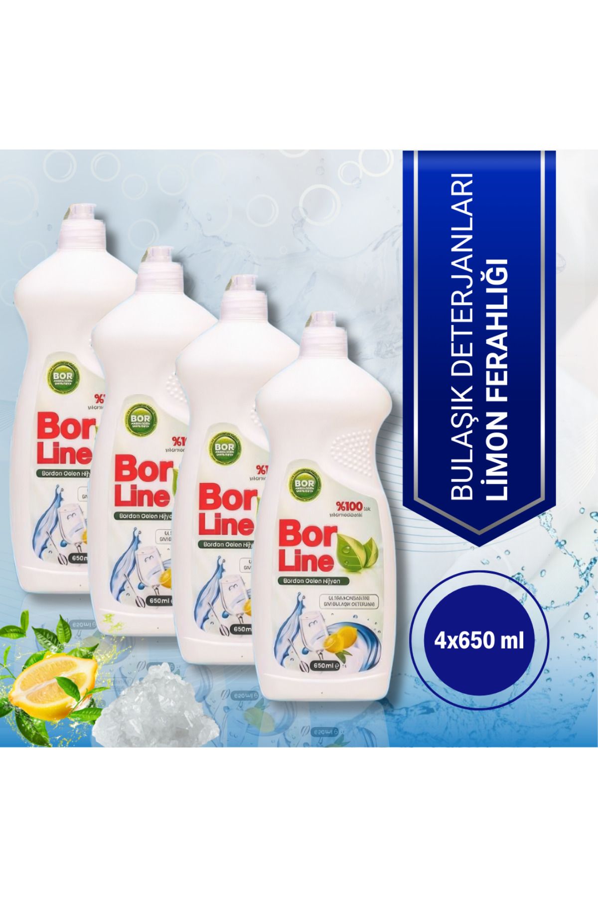 BORLINE Sıvı Bulaşık Deterjanı Limon Ferahlığı (4x650 ml)