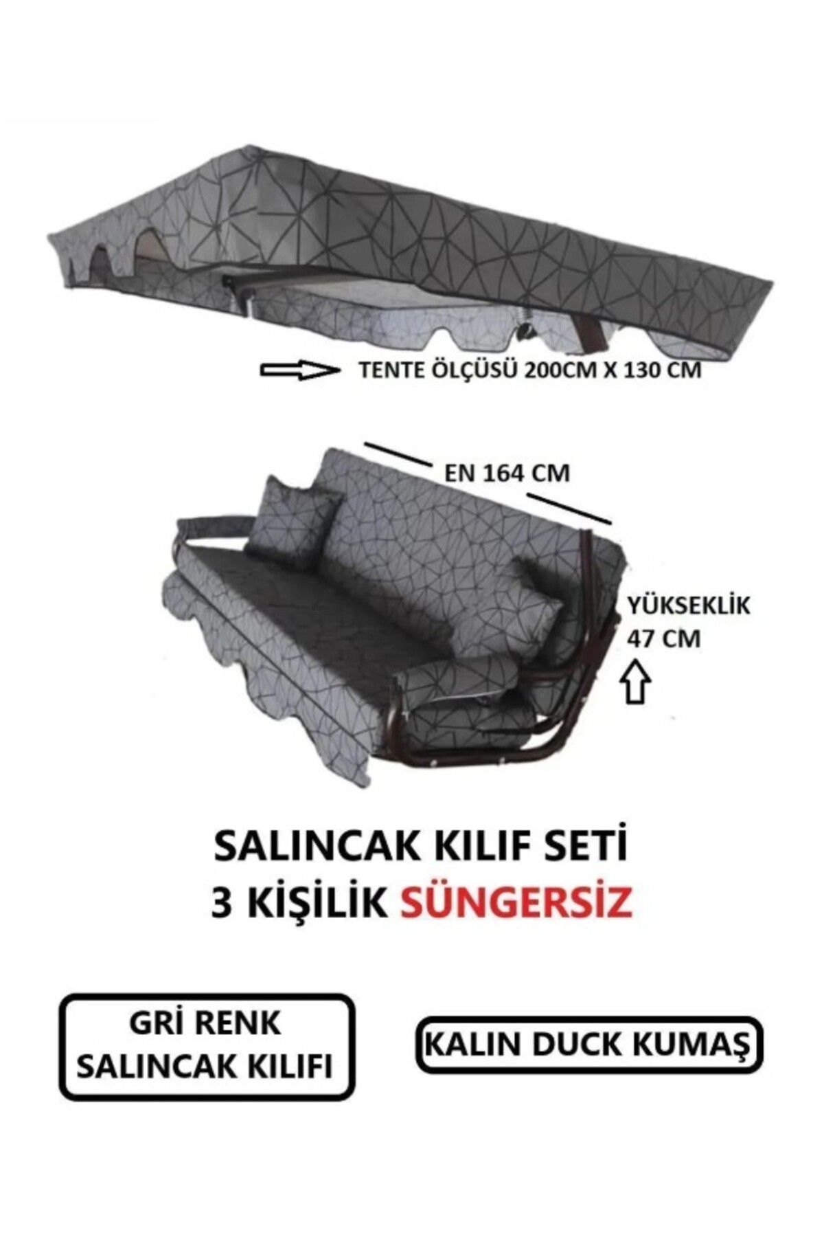 kapella 3 Kişilik Lüks Salıncak Kılıf Seti Süngersiz Gri Örümcek Desen