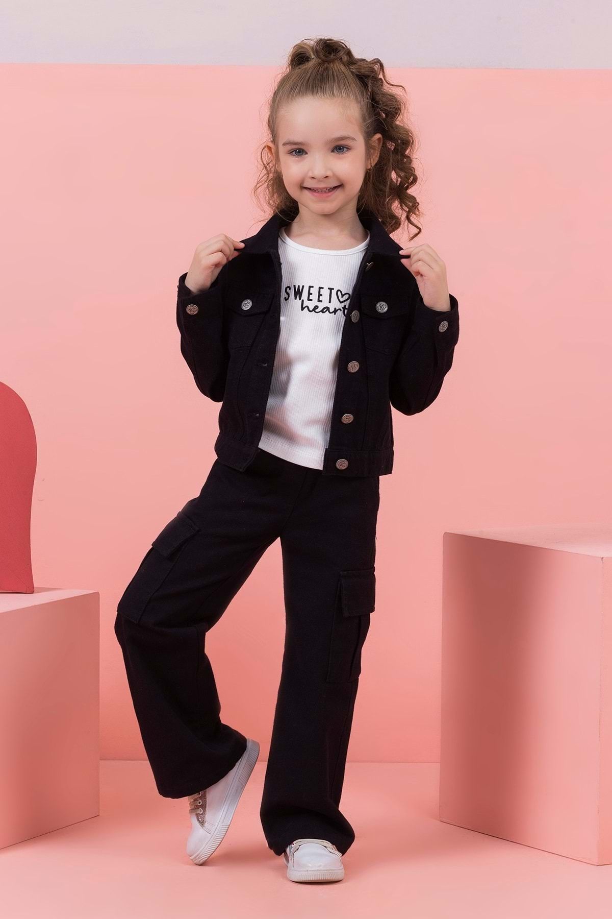 wakawakakidsstore Kargo Pantolon Kız Çocuk Gabardin Beli Lastikli - 4-5 YAŞ