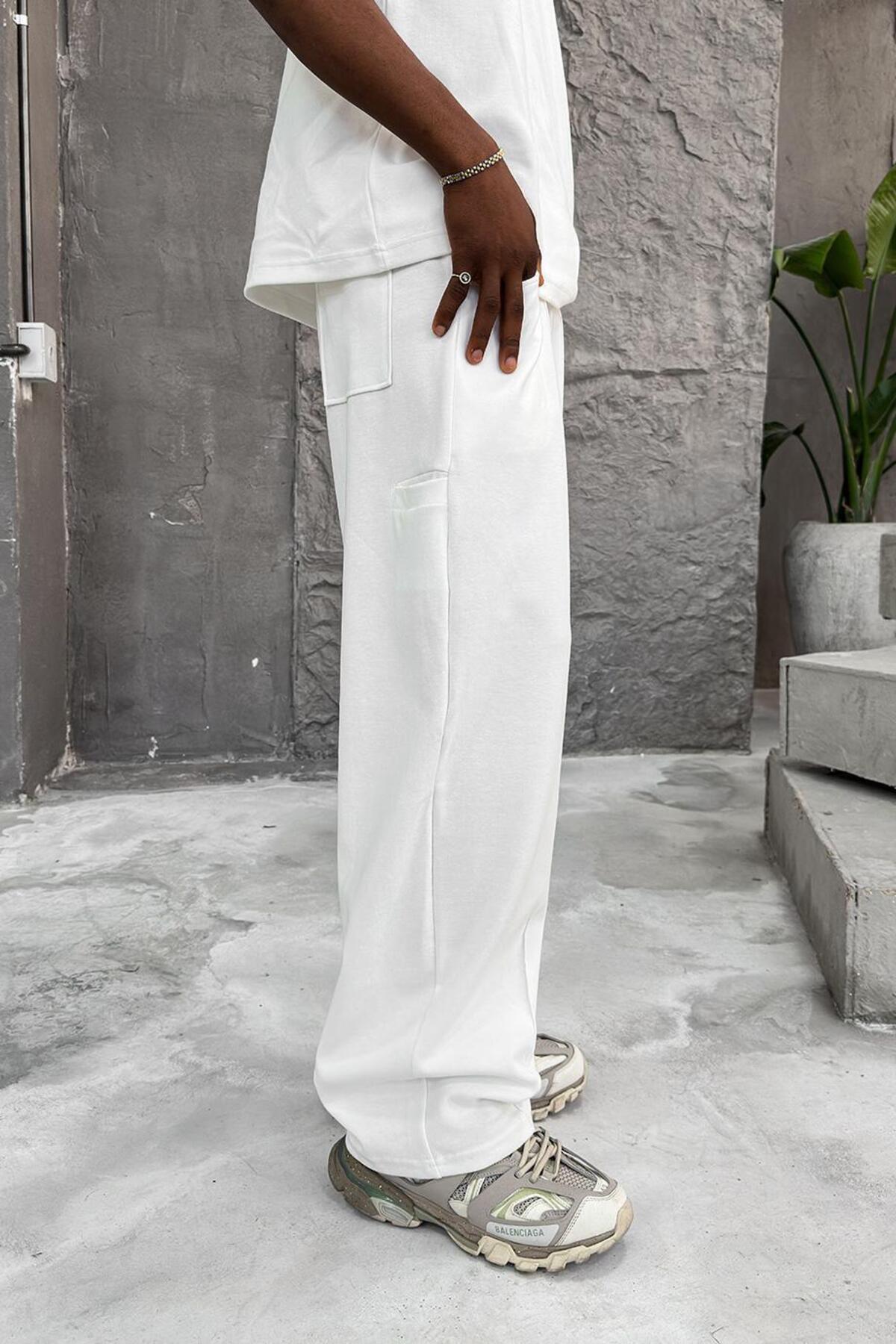 HAFKAGİYİM-White Cozy Premium Pleated Baggy Tracksuit 2
