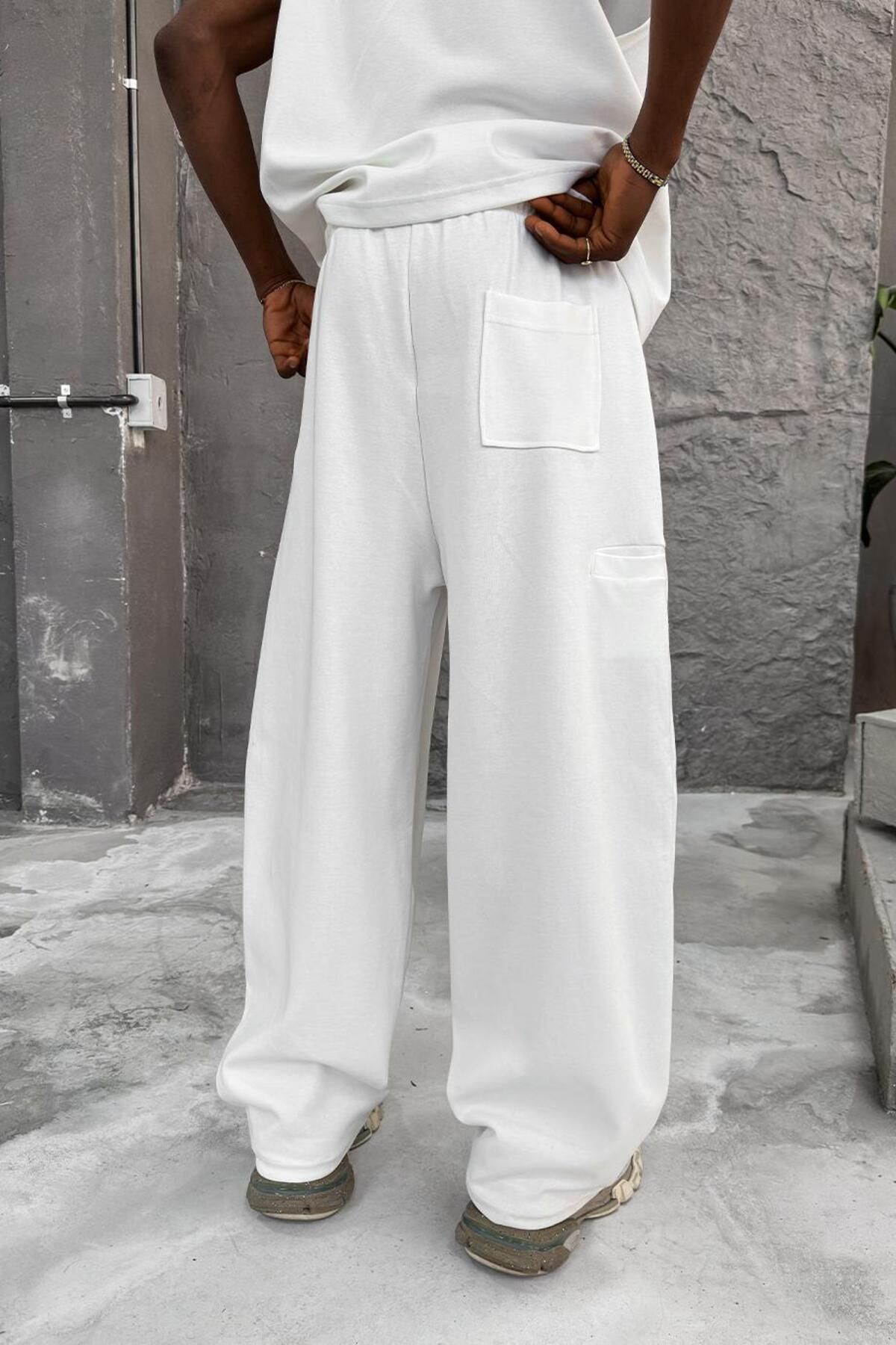 HAFKAGİYİM-White Cozy Premium Pleated Baggy Tracksuit 3
