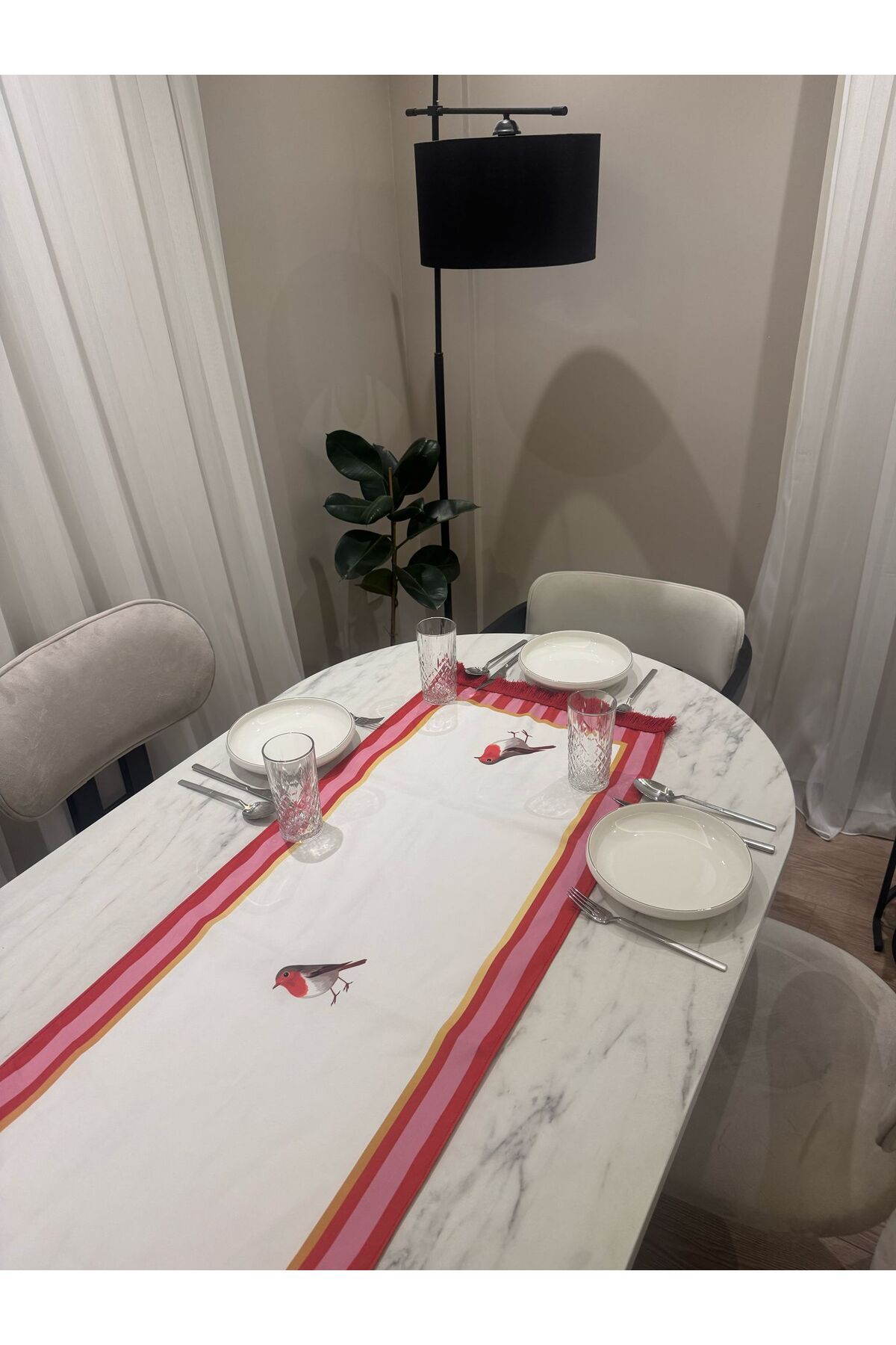 Karam Home-Red Pink Bird Tassel 43X135 cm Runner 5