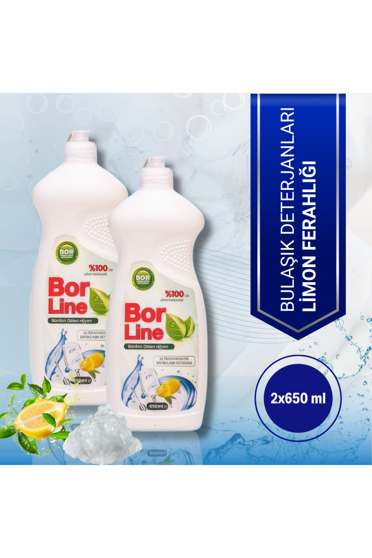 BORLINE Sıvı Bulaşık Deterjanı Limon Ferahlığı (2x650 ml)