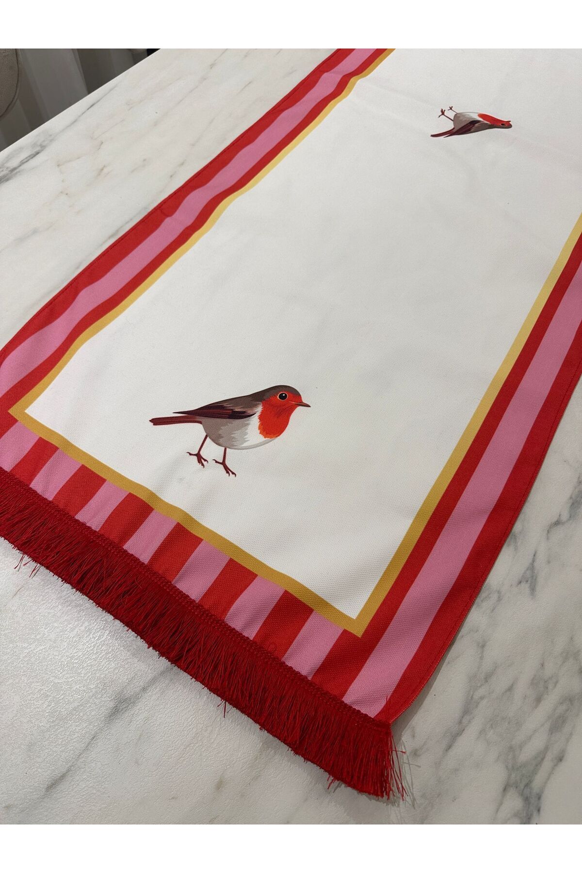 Karam Home-Red Pink Bird Tassel 43X135 cm Runner 4