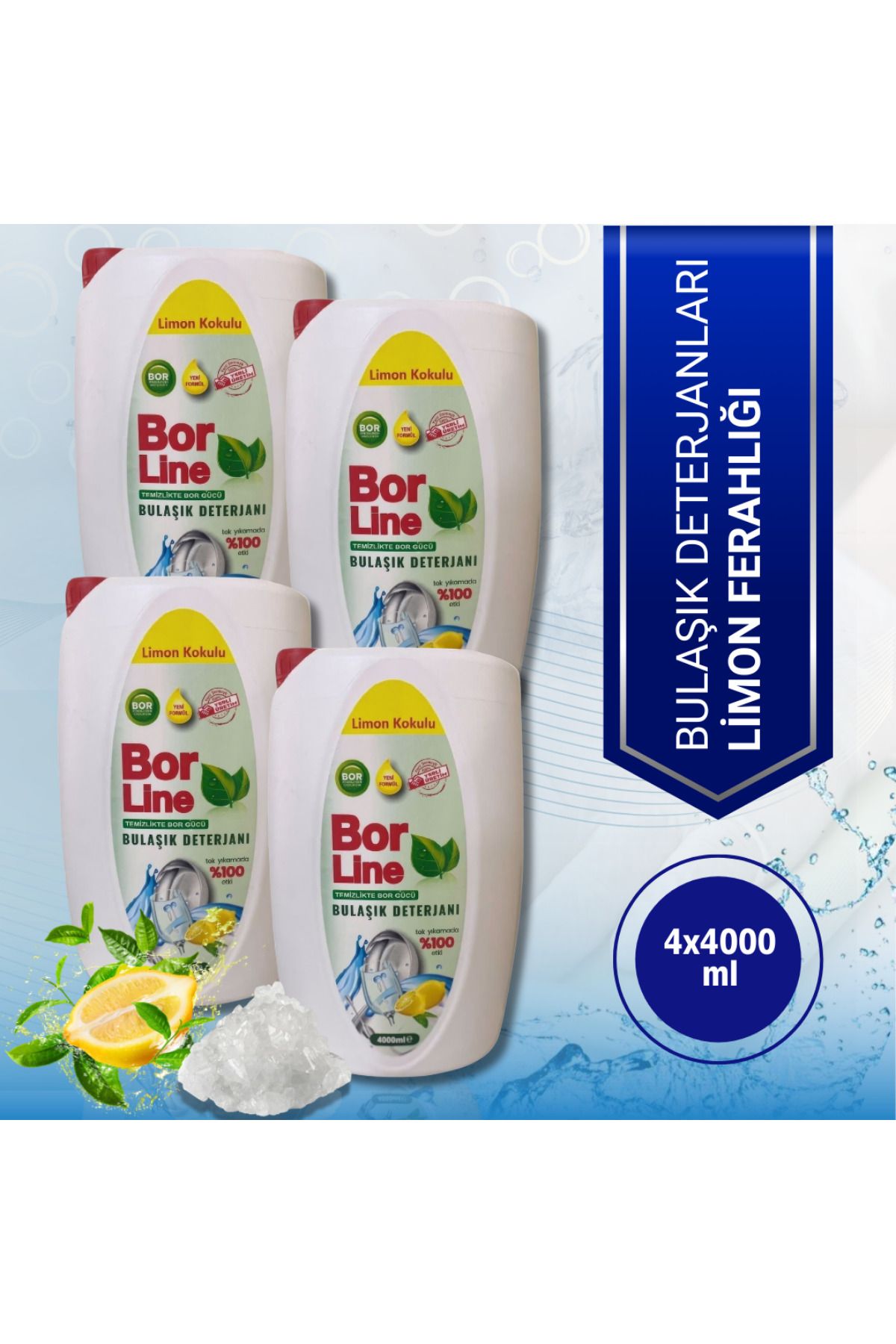 BORLINE Sıvı Bulaşık Deterjanı Limon Ferahlığı (4x4000 ml)