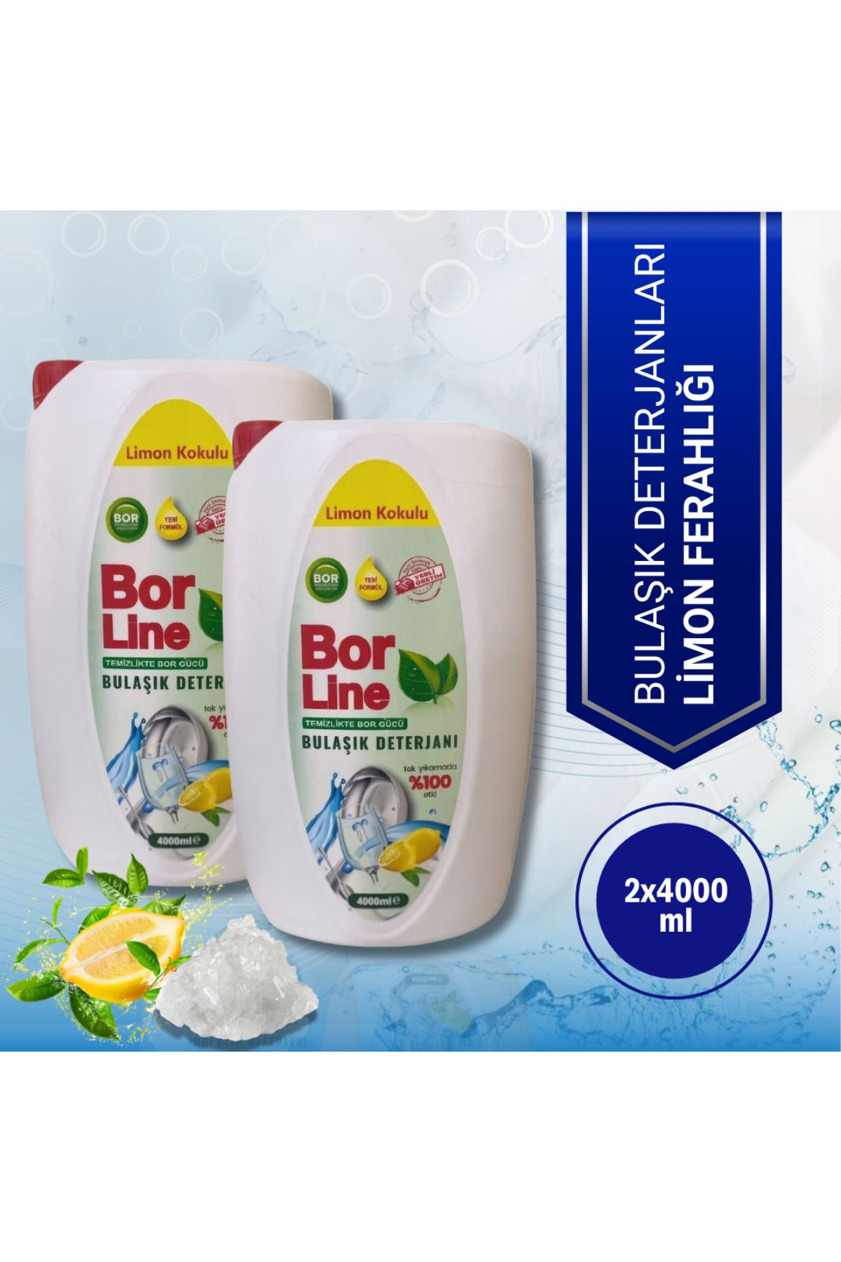 BORLINE Sıvı Bulaşık Deterjanı Limon Ferahlığı (2x4000 ml)