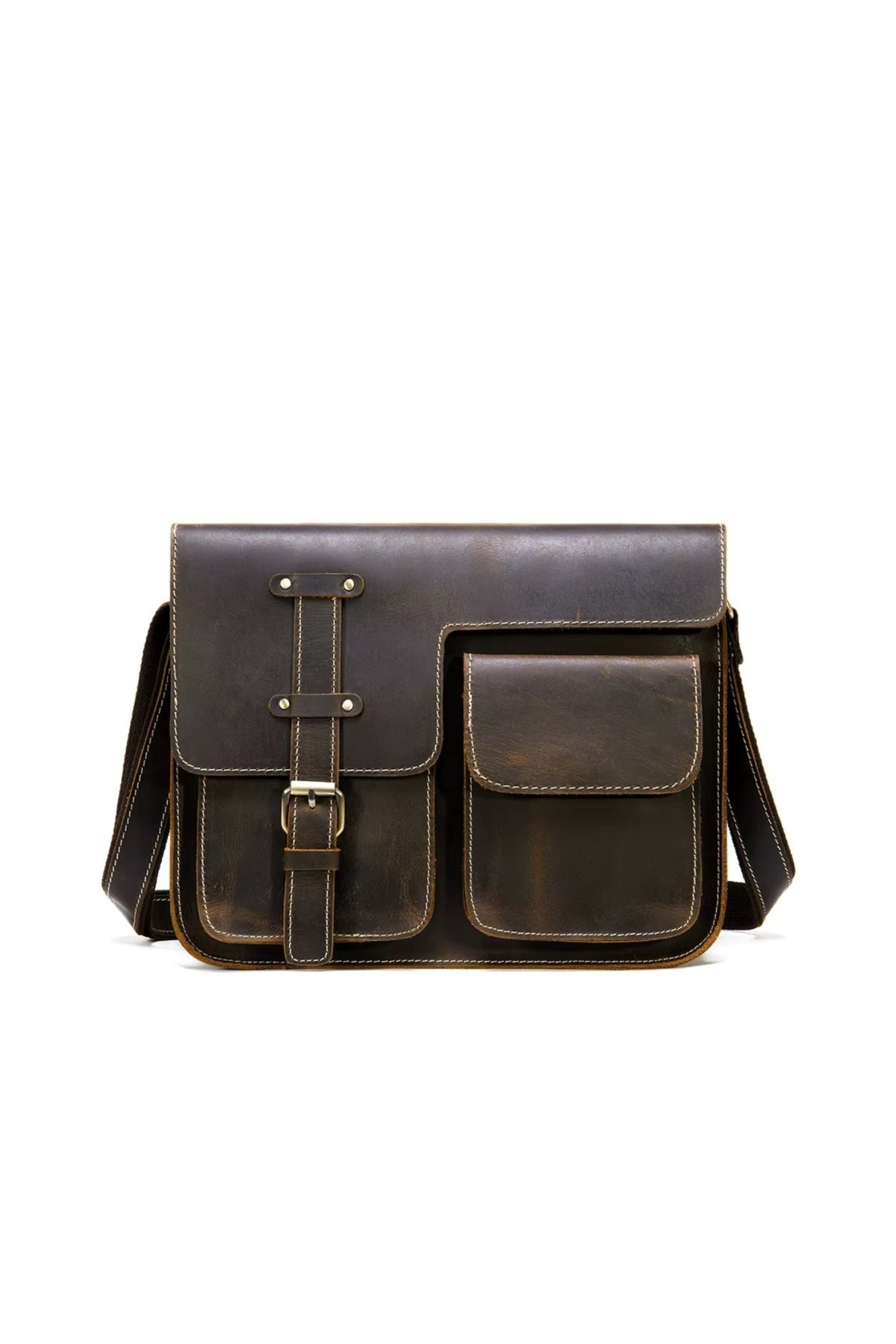delis-Men's briefcase, genuine leather, Tan brown 1