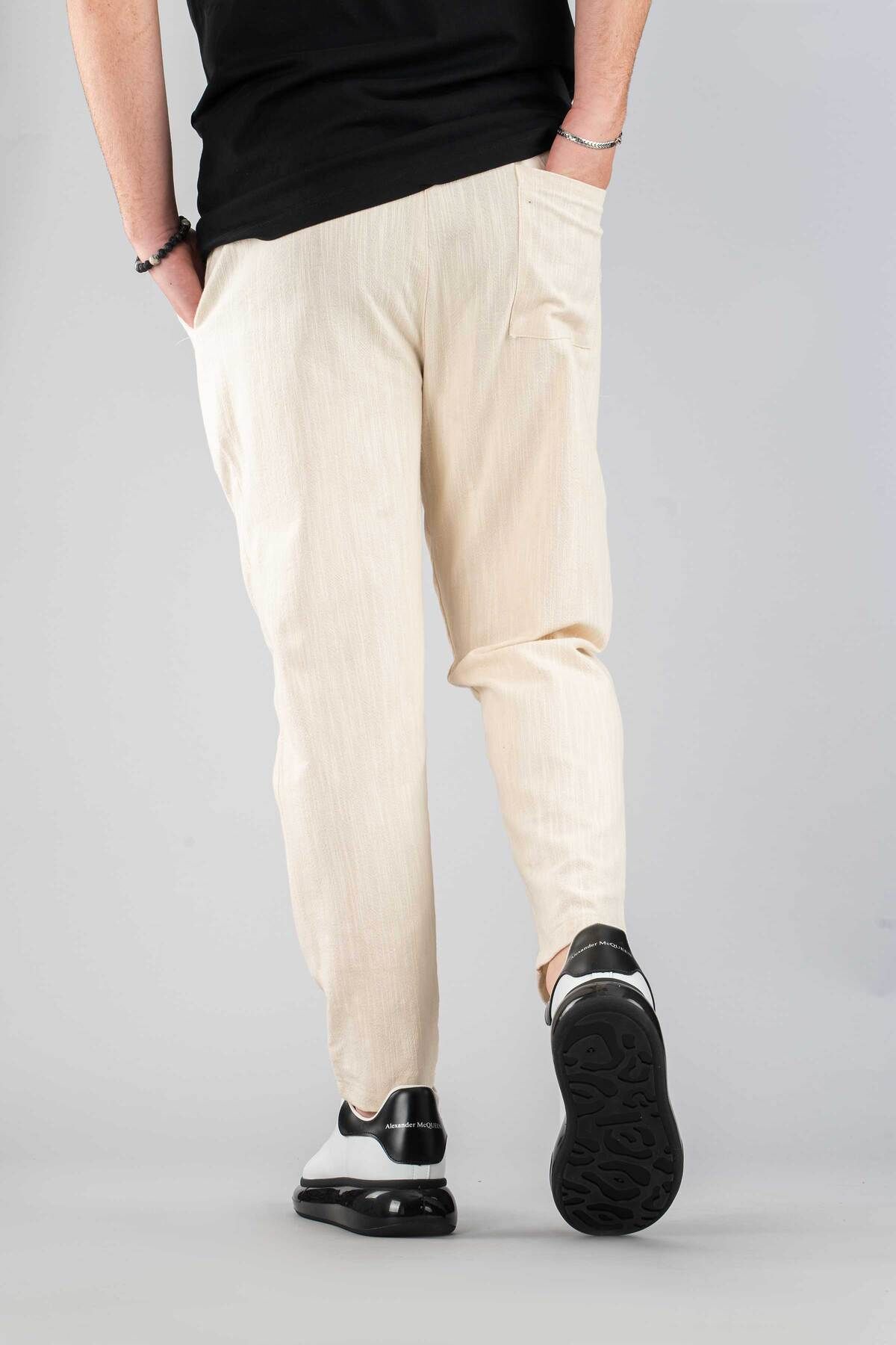 bombe-Men's Jogger Linen Pants Elastic Waist Drawstring Cotton Casual Boyfriend Pants 6