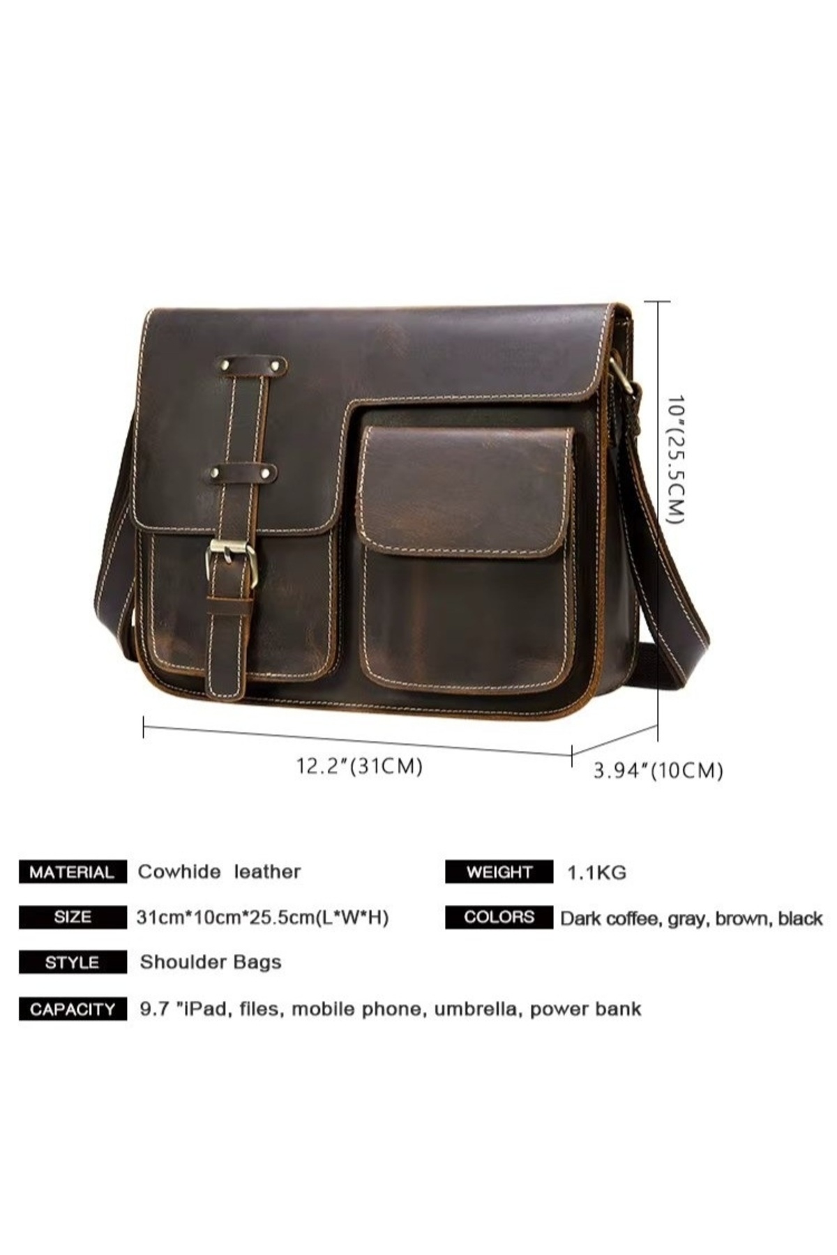 delis-Men's briefcase, genuine leather, Tan brown 4