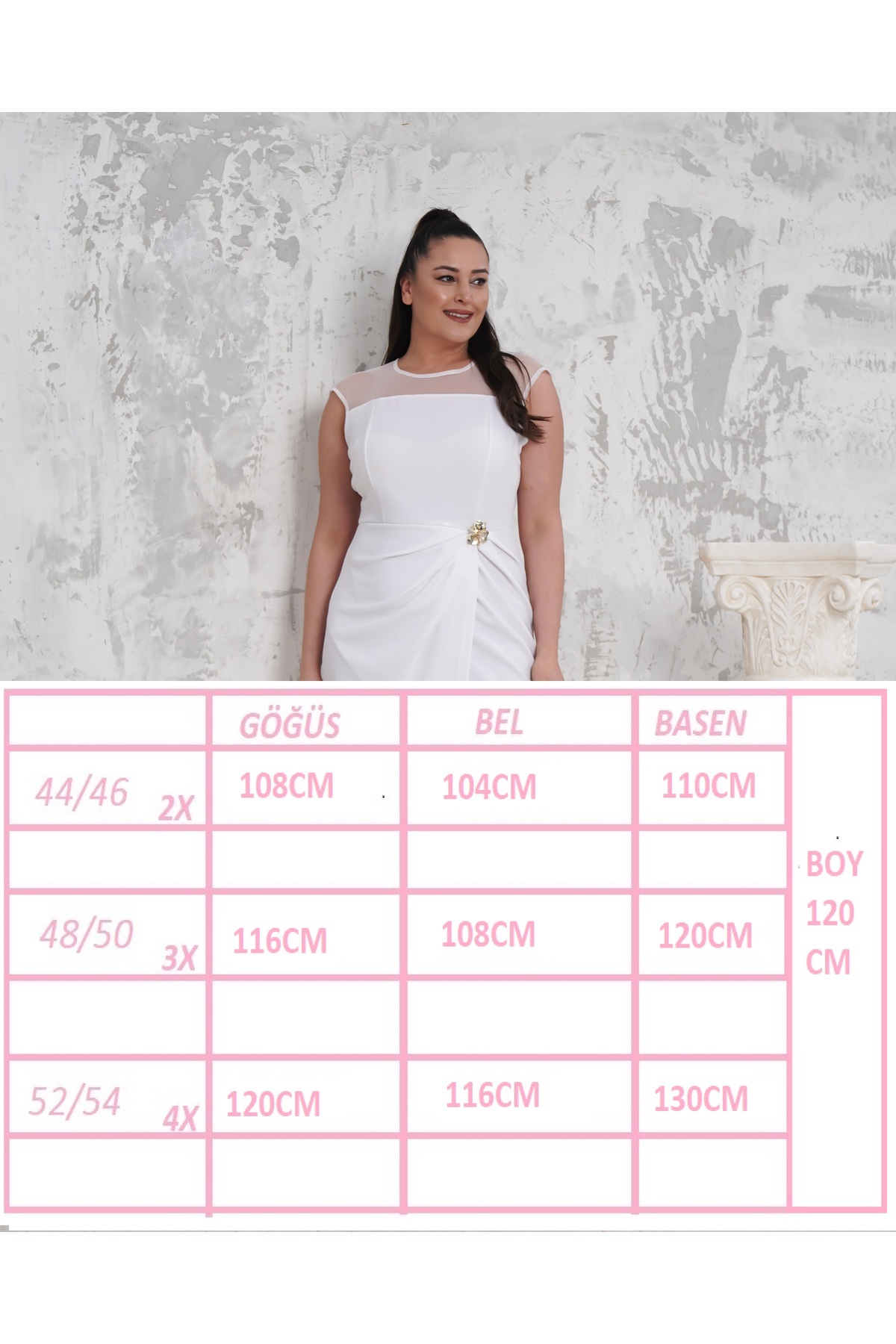 Butik Nilyam-Women's Plus Size Transparent Neck Draping Detailed Brooch Midi Evening Dress 24744 4