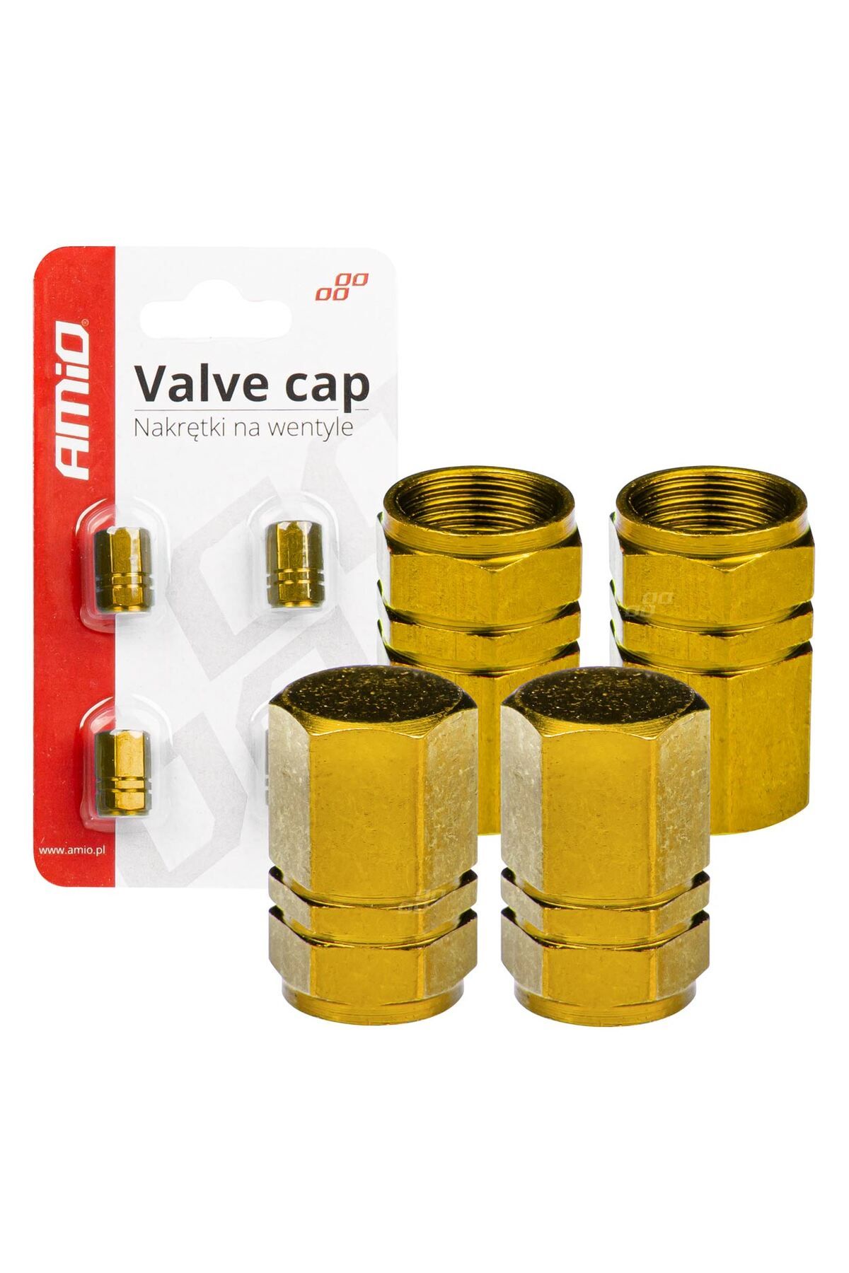 A ŞAMİOĞLU Set 4 Capace Supape Auto, Din Aluminiu, Model Hexagon, Culoare Galben - One Size