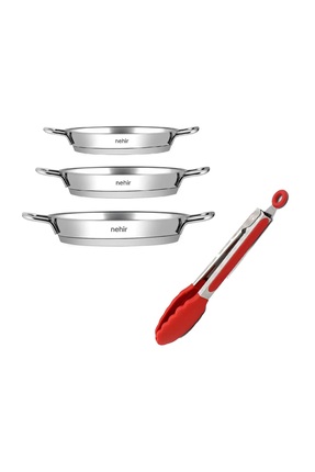 Nehir Silver Italyan Çelik Kapaksız Omlet Sahan Set 16-18-20cm-maşa Hediyeli