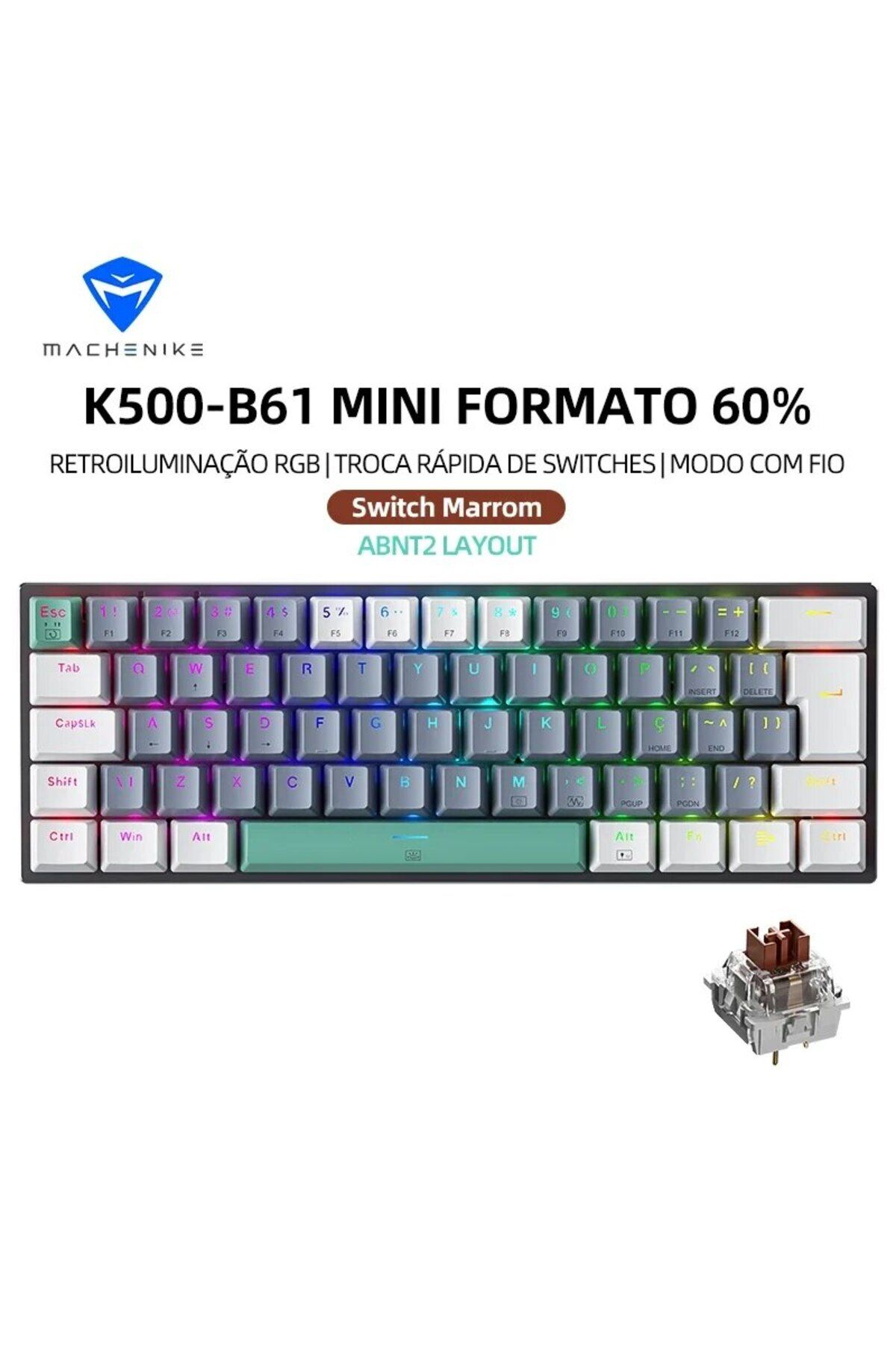 Choice-ABNT2 Brown Switch Machenike K500-B61 Mini Mechanical Keyboard 60% ABNT2 Layout RGB Backlight Hot-sw 1