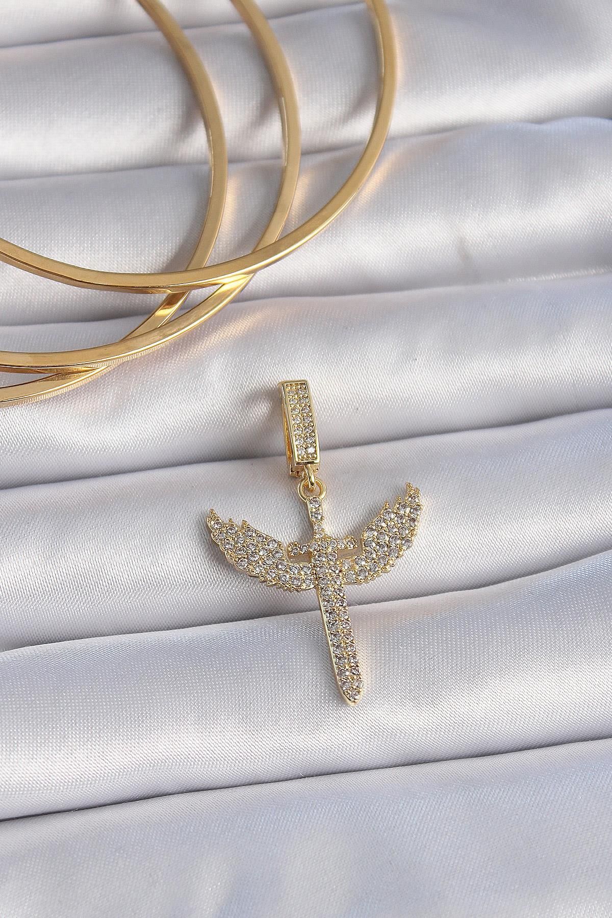 prativas Pirinç Gold Renk Zirkon Taşlı Mikail Model Ajda Charm