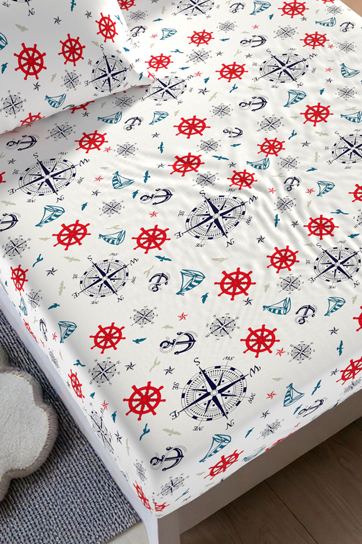 Lorien-Sail Patterned Ranforce Fabric Single Fitted Sheet Set (1 Pillow Case) 5