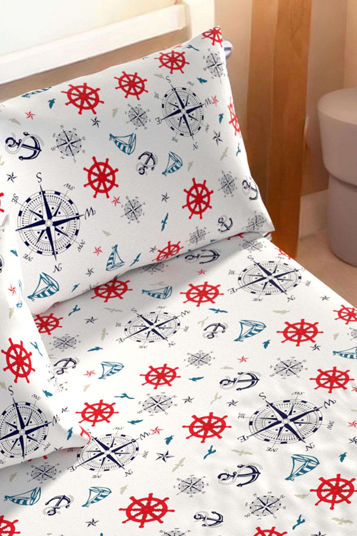 Lorien-Sail Patterned Ranforce Fabric Single Fitted Sheet Set (1 Pillow Case) 4