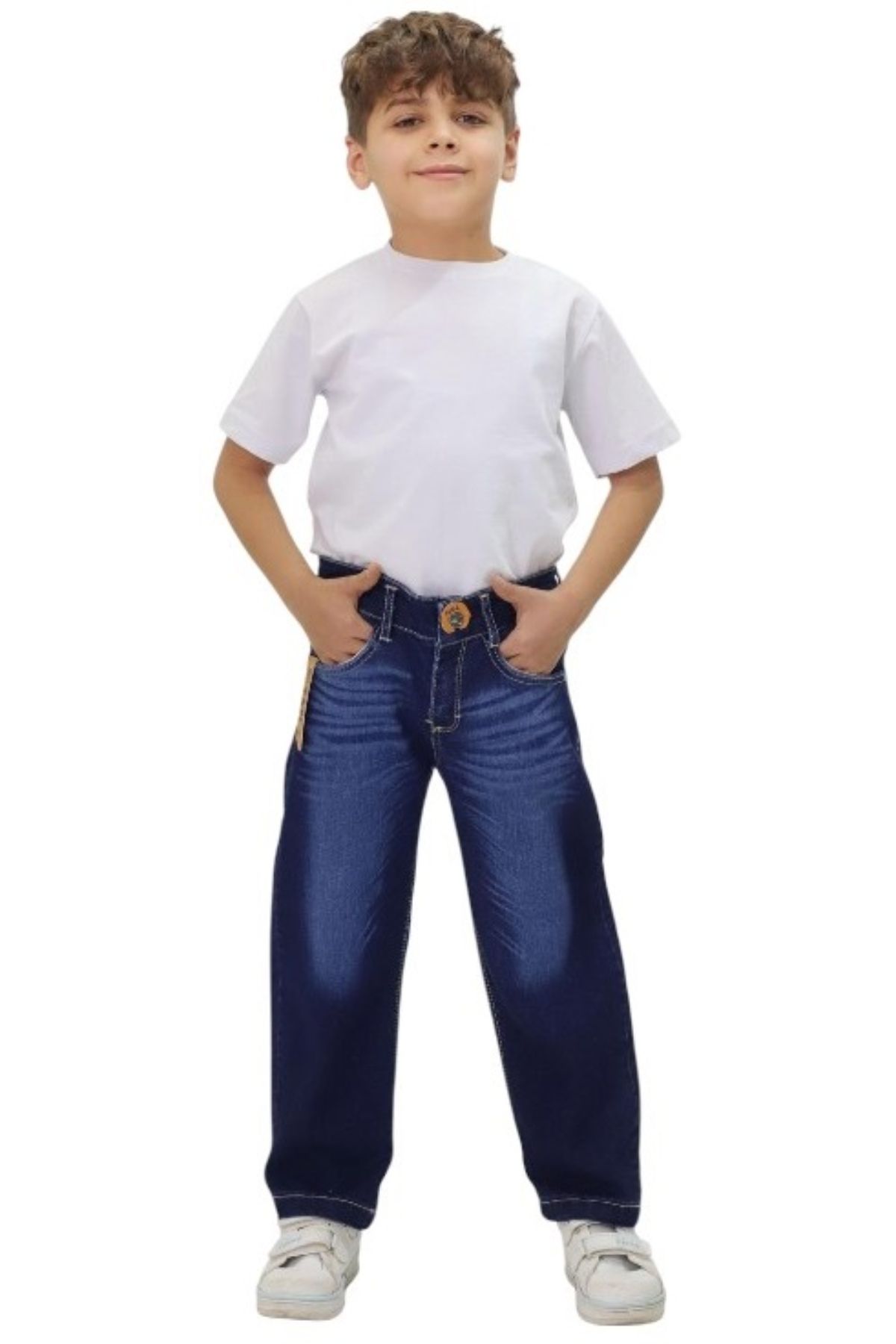 İrem Çocuk Giyim Erkek Çocuk Baggy Model Bol Paça Taşlanmış Desenli Lacivert Kot Pantolon 2890