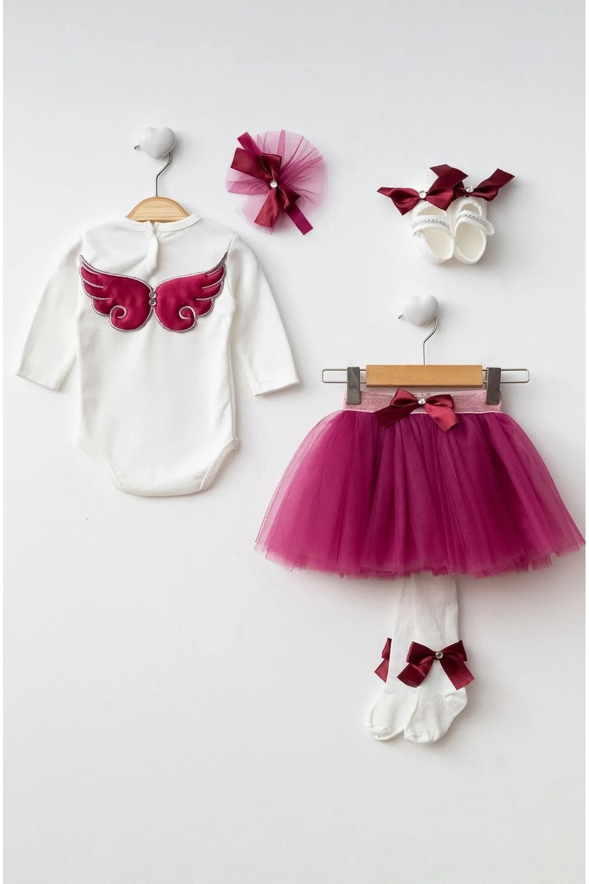 Mnk Baby&Kids Kız Bebek Tütü Etekli Badili Melek Kanat Takım PNPN1122 FUŞYA fotoğrafı 2 (önizleme)