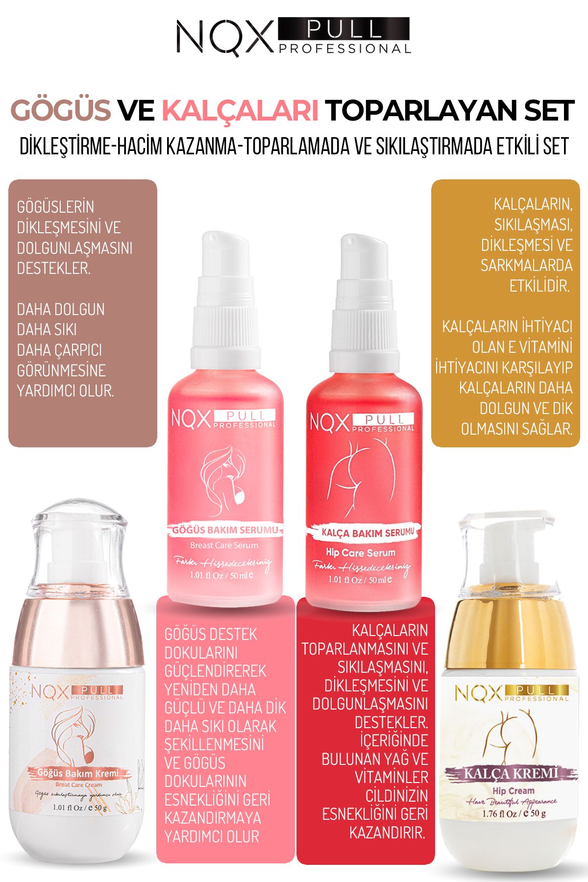 NQX PULL-Breast Lifting and Plumping Effect, Shaping, Stretch Mark Removal, Firming Set of 4 3