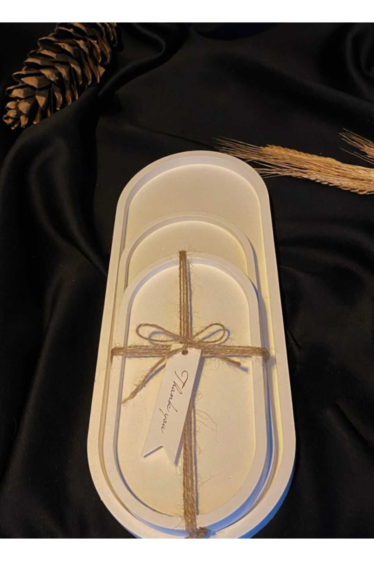 SerenityHaven 3'lü Oval Dekoratif Tepsi Seti: Takı, Mum ve Sunum İçin, organizer (32 cm) (25 cm) (17 cm)