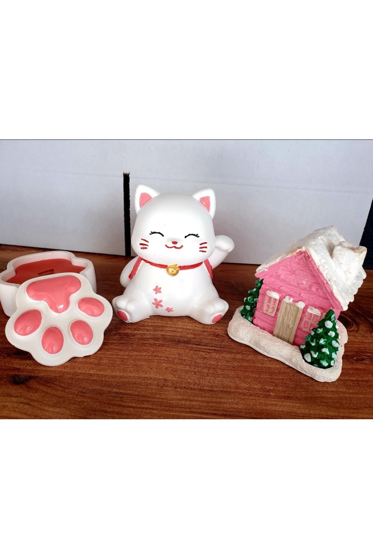 teknotrust Sevimli kedi , Mumlu pati kutu,Pembe dağ evi tütsü 3'lü set sevgili hediye( tütsü hediyeli)