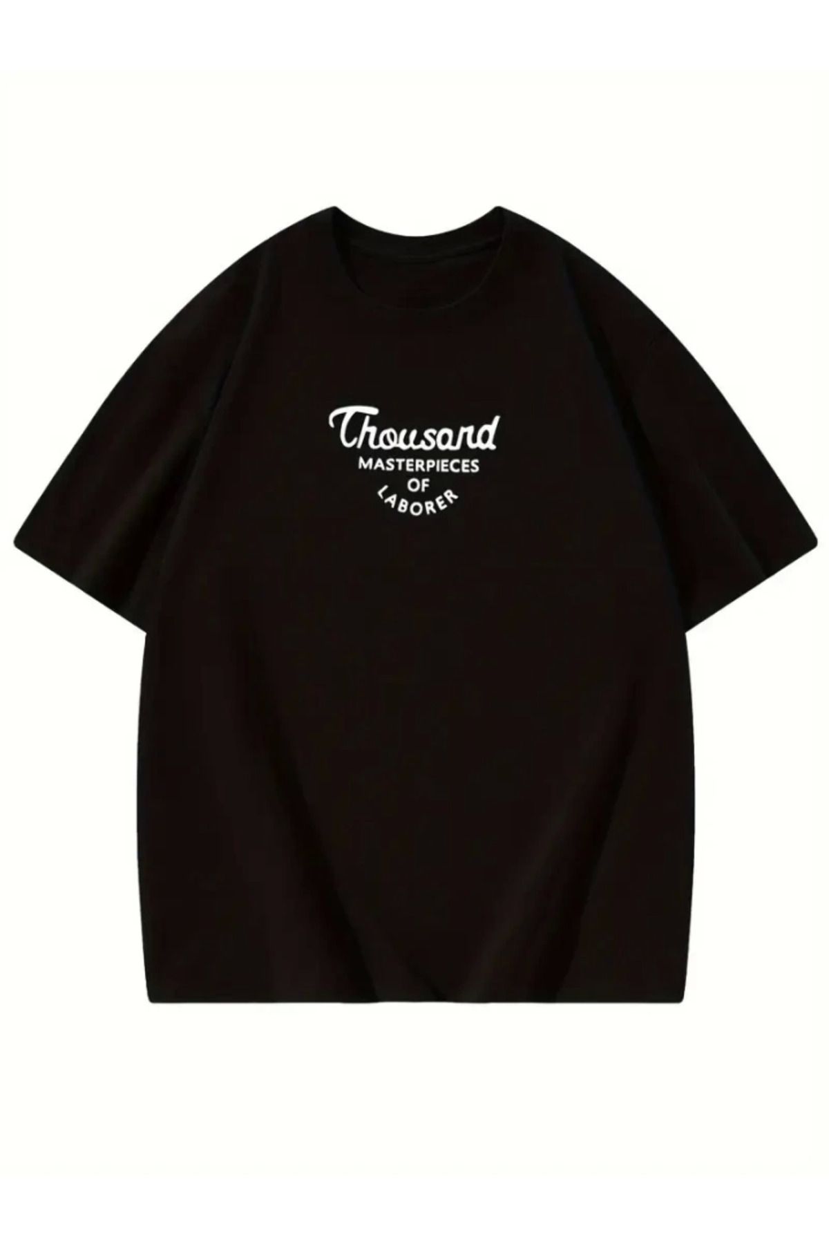 Albayrak Thousand Baskılı Oversize Bisiklet Yaka T-shirt - Siyah