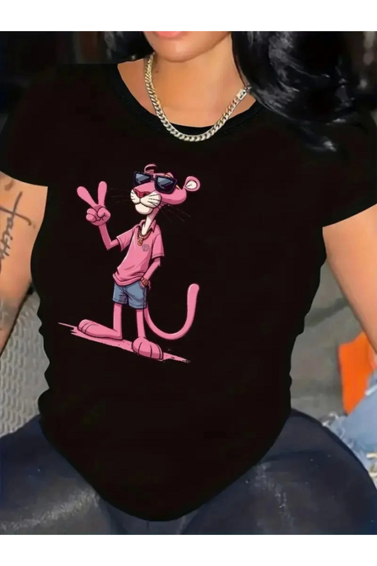 Baskılı Oversize Bisiklet Yaka T-shirt - Beyaz