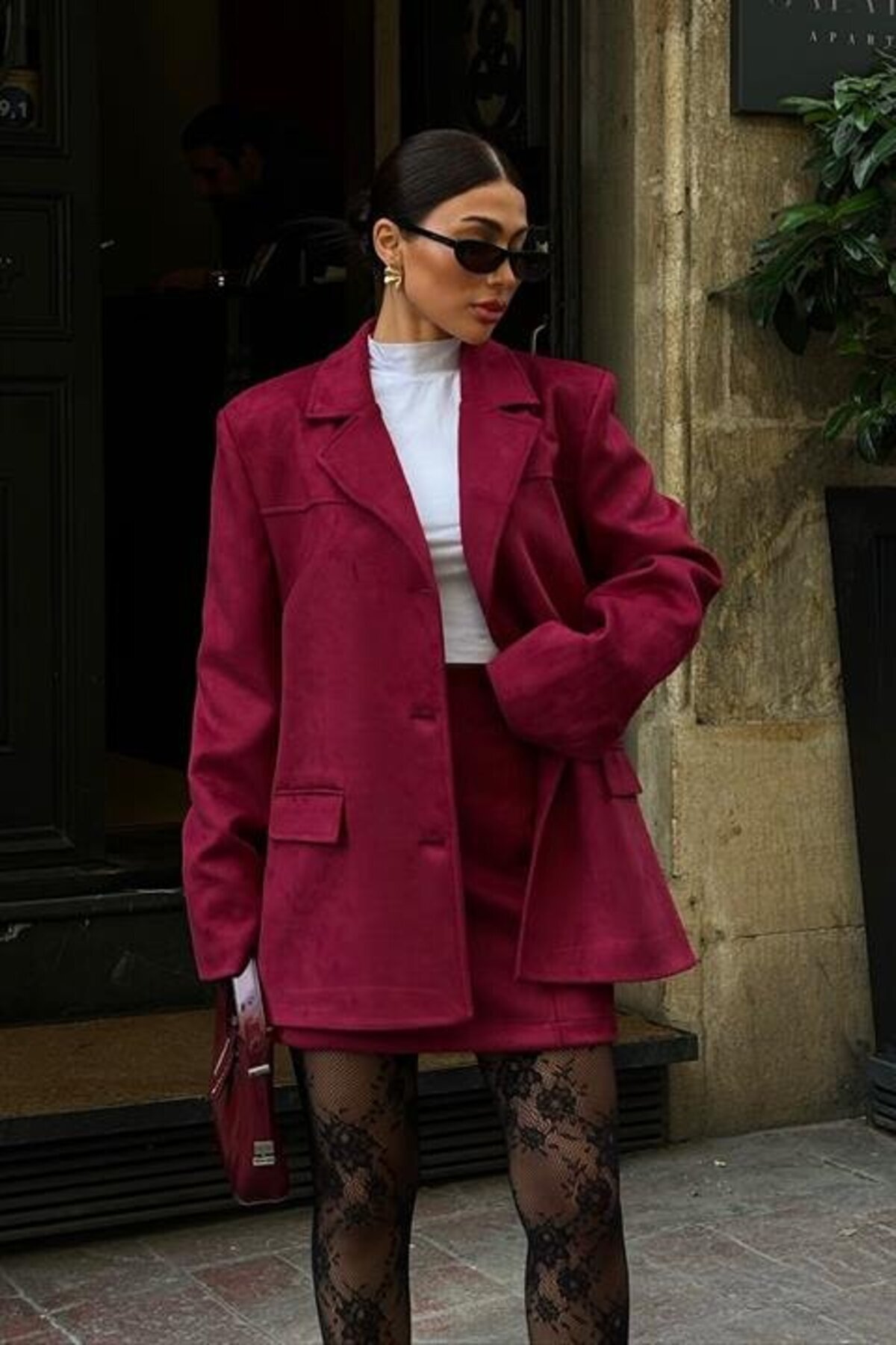 modaserdem-Mini Skirt Suede Suit 9935 4