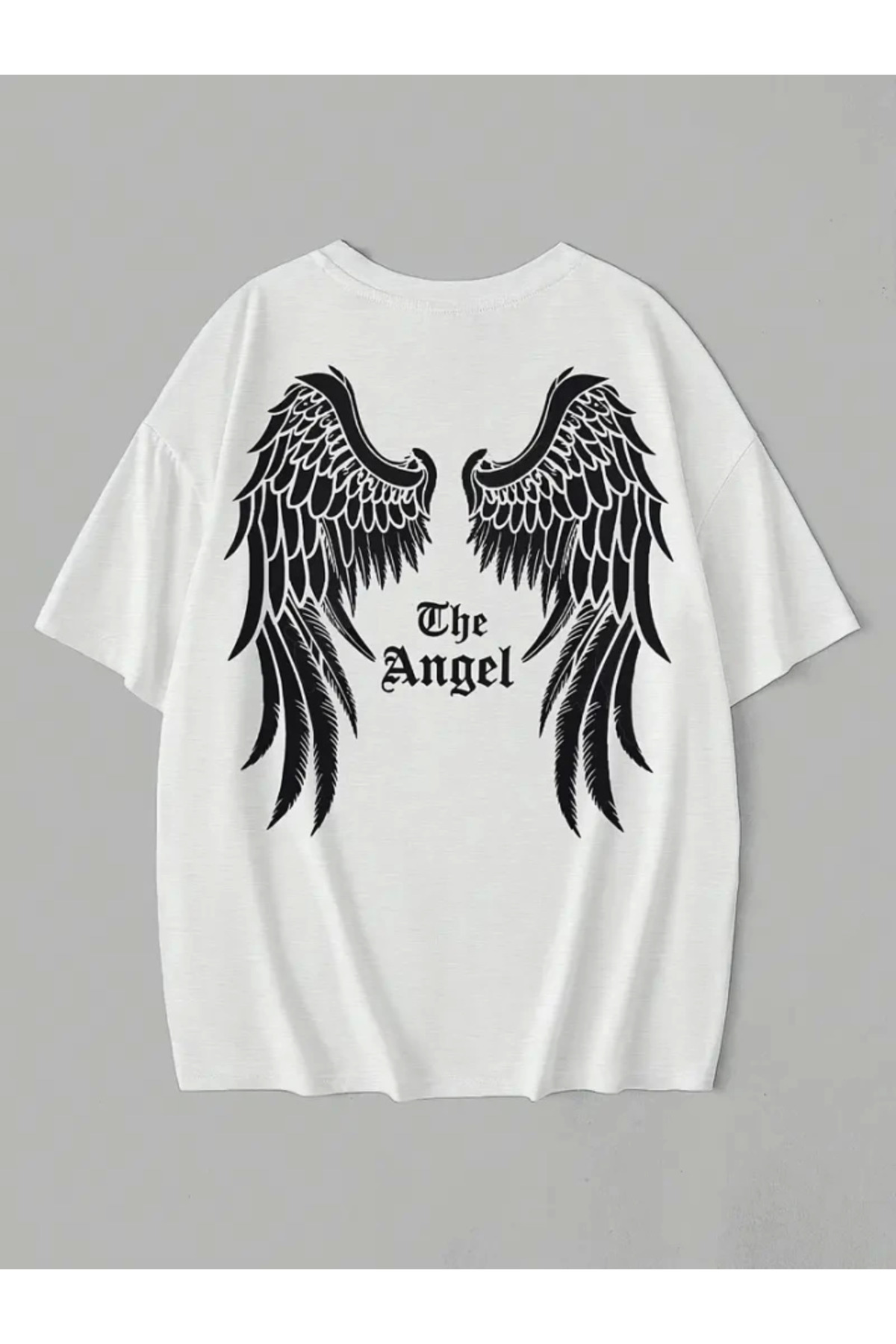 Baskılı Oversize Bisiklet Yaka T-shirt - Beyaz