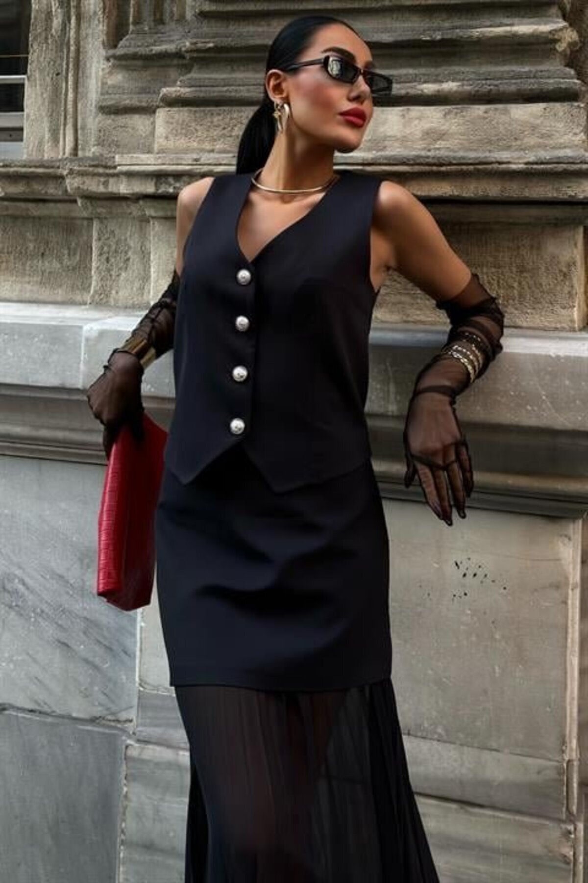 leyla sanat sanata yeni bir bakış açısı-Leyla Art a New Perspective on Art Premium Suit with Vest and Pleated Skirt 10096 6