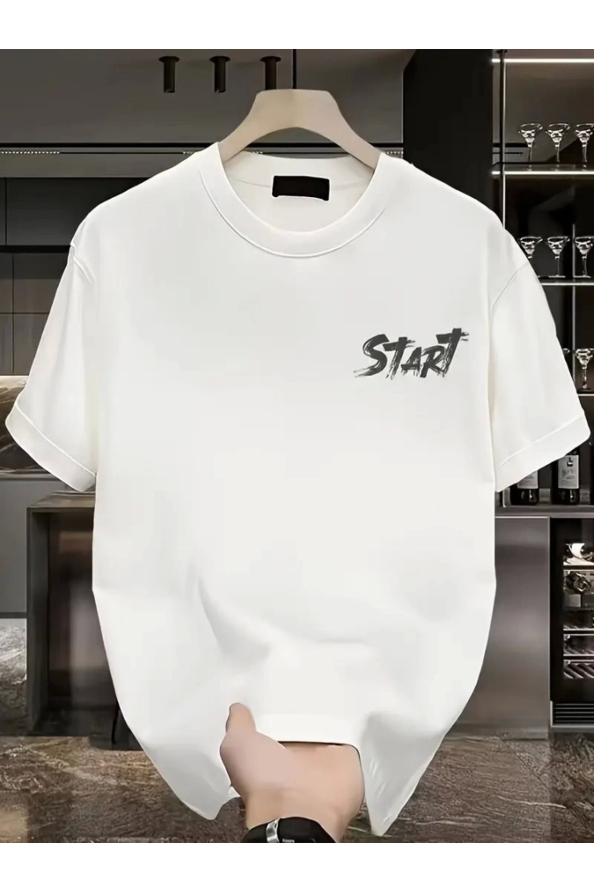 Albayrak Baskılı Oversize Bisiklet Yaka T-shirt - Beyaz