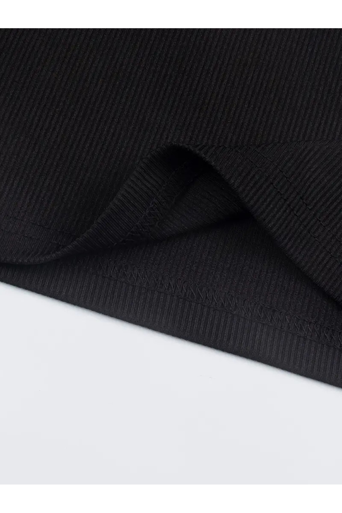 SHİBA-Crop Bluză cu nervuri cu guler pătrat Atlet negru 5