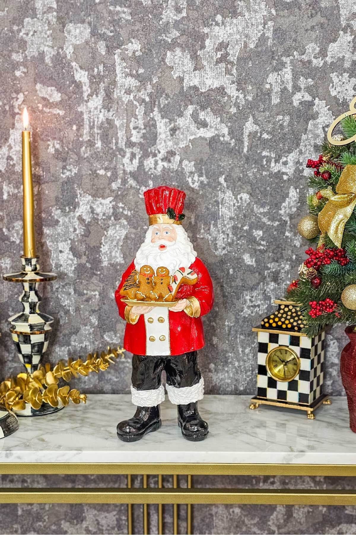 SerenityHaven Aşçı Noel Baba Heykeli, Yılbaşı Aksesuarları, Yeni Yıl Hediyesi, Noel Baba Biblo, 41 cm