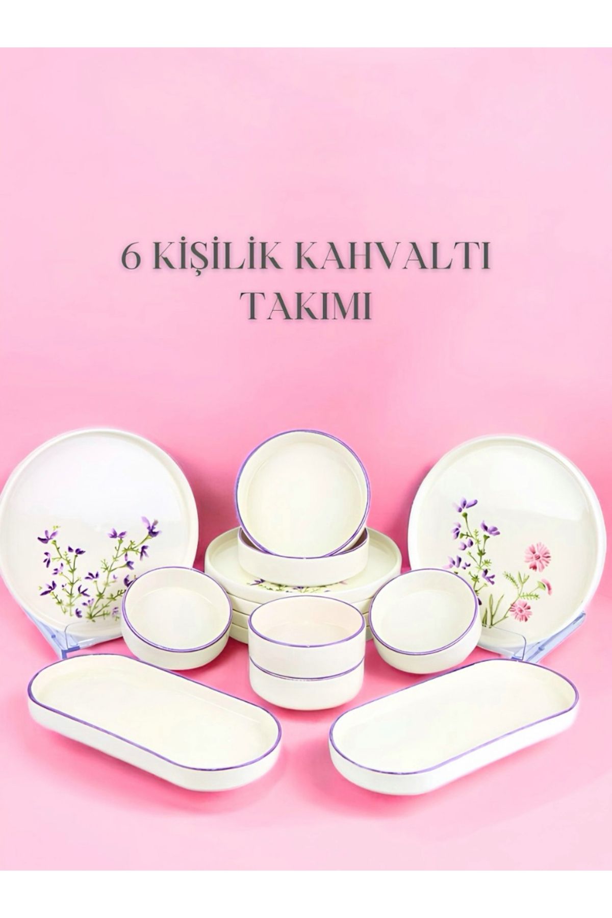 HediyeKöşkü Lavanta Desenli 6 Kişilik Lüks Kahvaltı Seti