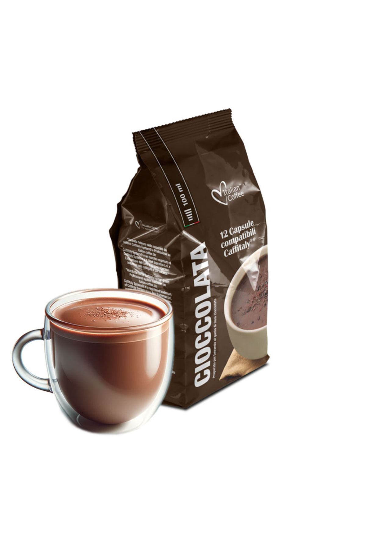 Italian Coffee Ciocolata Calda, 12 Capsule Compatibile Cafissimo/caffitaly/beanz, Cafea Italiana - Mărime unică