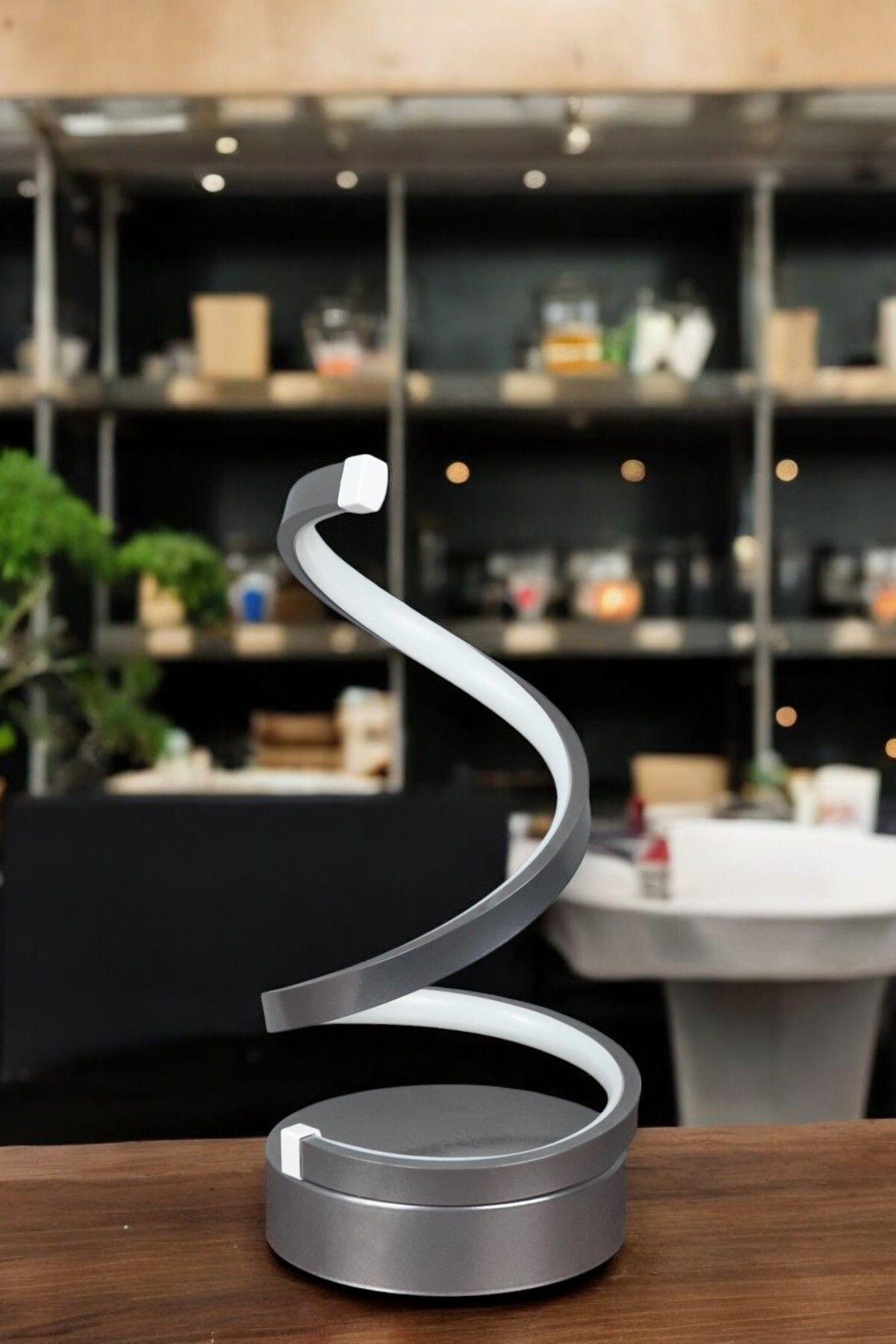 SerenityHaven Lara Gri Renk Gün Işığı Led Işıklı Modern Tasarım Led Masa Lambası - Abajur - Gece Lambası
