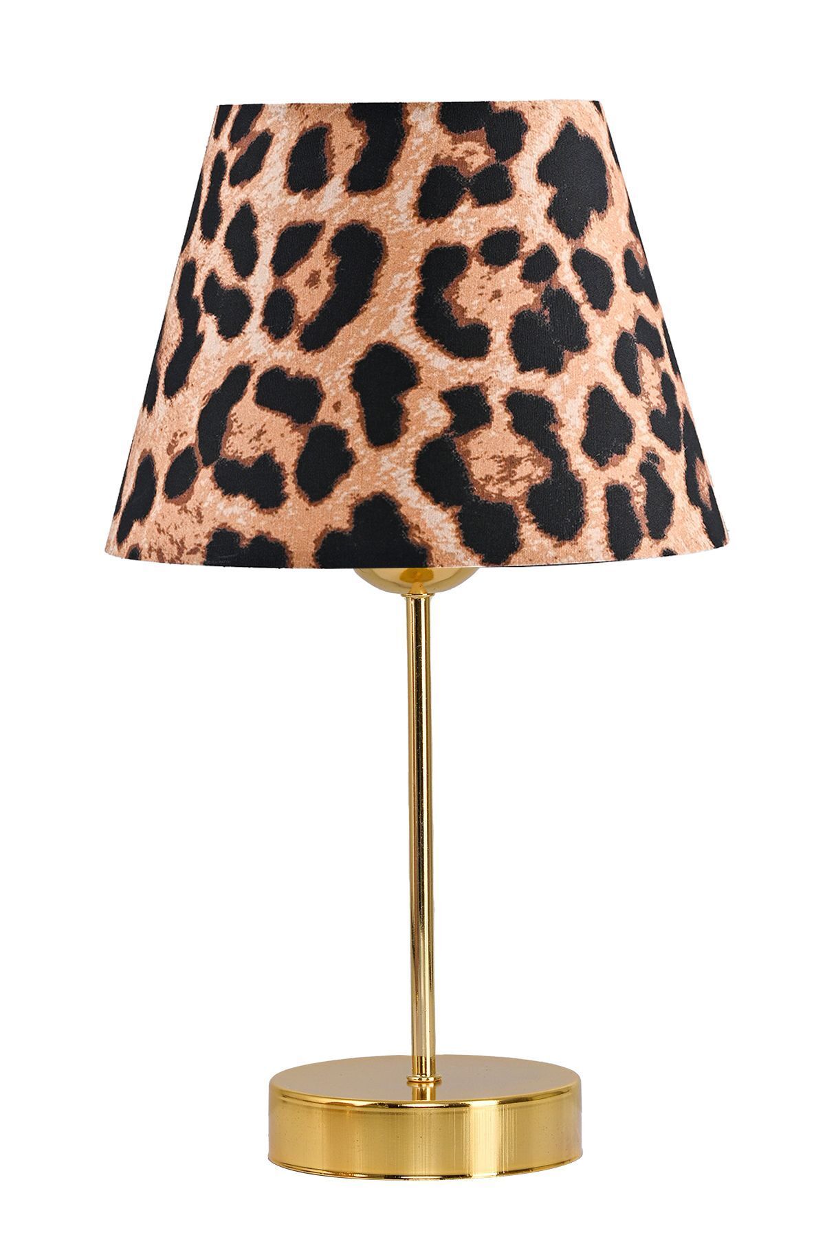 teknotrust Leopar Desenli Kumaş Gold Metal Abajur
