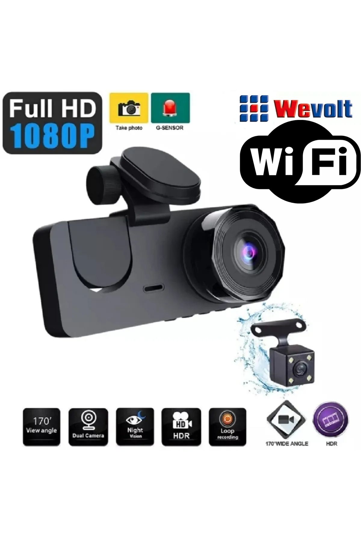 Yeni 2 Inç 3 Kameralı 1080p Yol Kayıt Araç Kamerası(TÜRKÇEMENÜ GERİGÖRÜŞ HAREKETSENSÖRÜ) Wifi