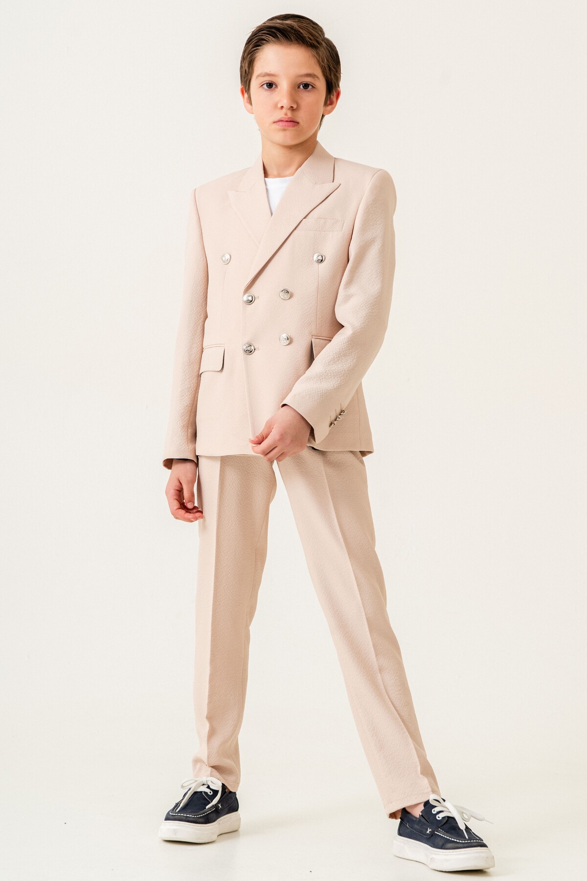 carino's kids Gofre Double-Breasted Boy's Suit Stretch Fabric (with Gamboç Case Gift)