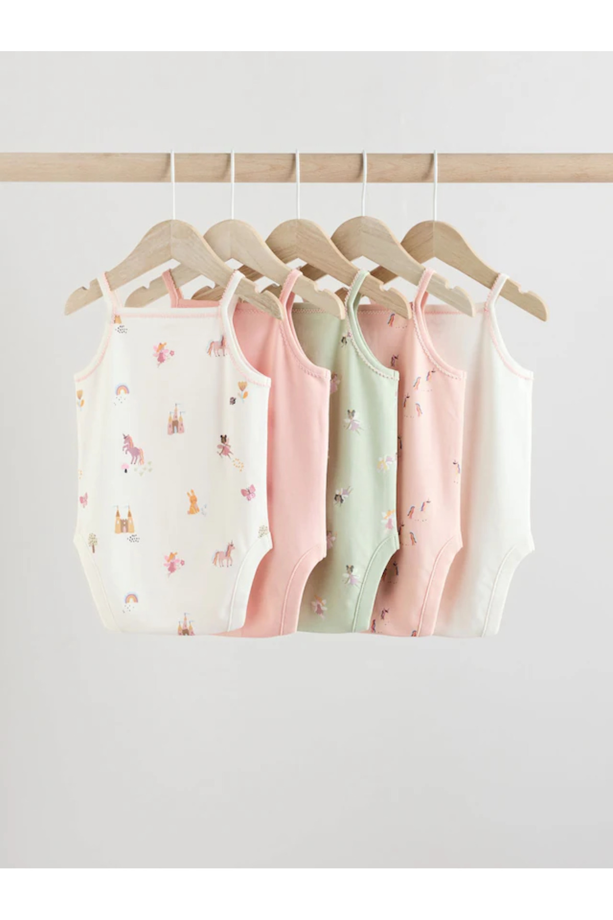 Next Baby %100 Organik Pamuk Çok Renkli Unicorn/Peri Desenli Askılı 5'li Bebek Body Zıbın ALYE58051 fotoğrafı 2 (önizleme)