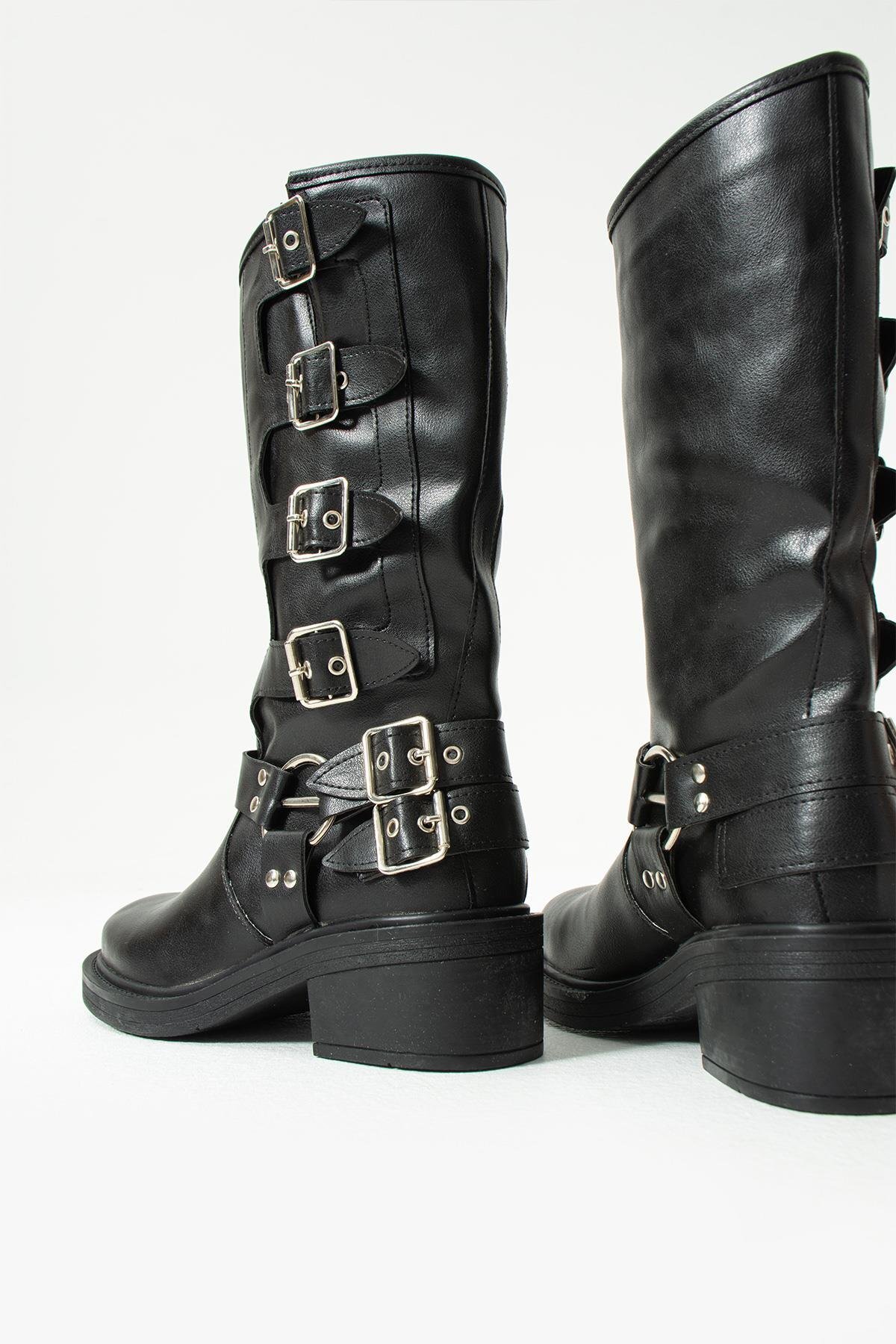 Eataly Shoes 3003 Siyah Kemerli Kadın Çizme görsel 4