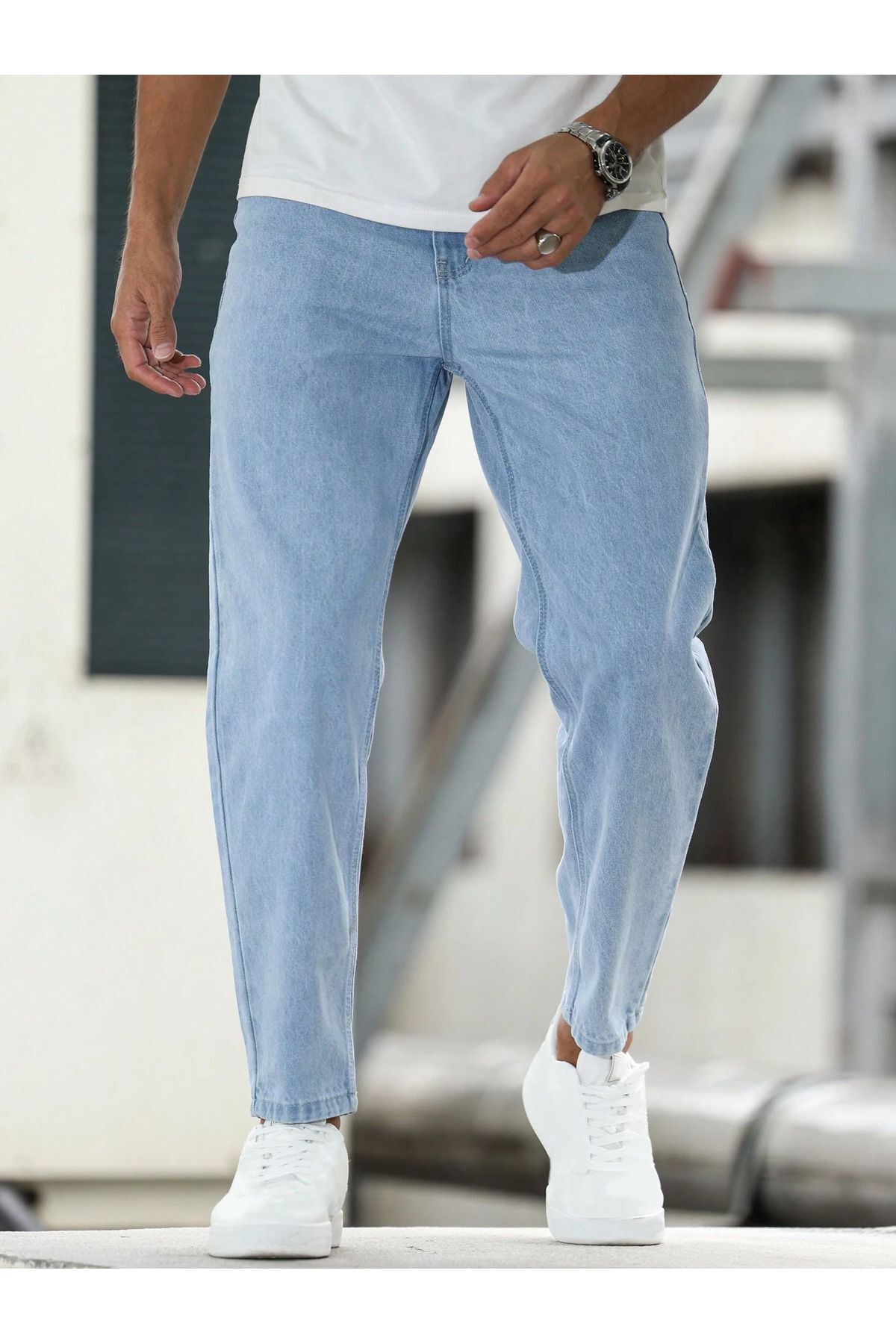 Erkek Boyfriend Fit Denım Açık Mavi Jean Kot Pantolon