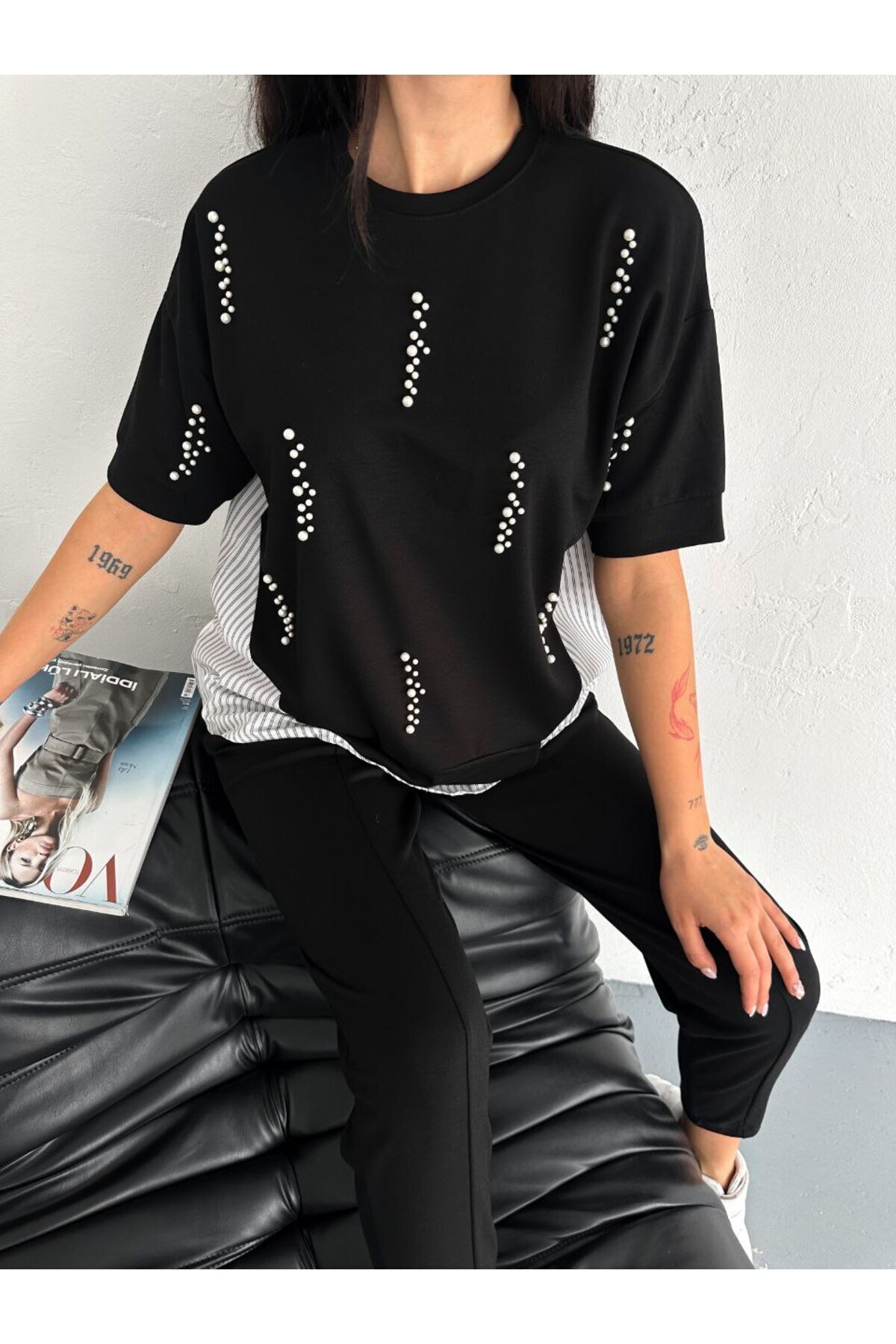 02Lady Fashion-Pearl Terry Cotton Garnish Modal Fabric Track Suit 3
