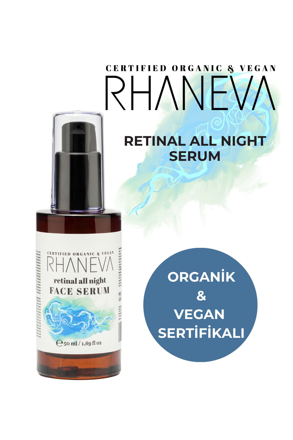RHANEVA RETINAL ALL NIGHT Gece Yüz Serumu, Organik ve Vegan, 50 ml