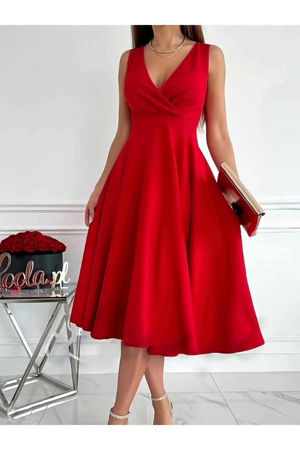 nedo7-Flared Sleeveless Mini Dress - Women's, Imported Crepe Fabric, Double Breasted Collar Skirt 1