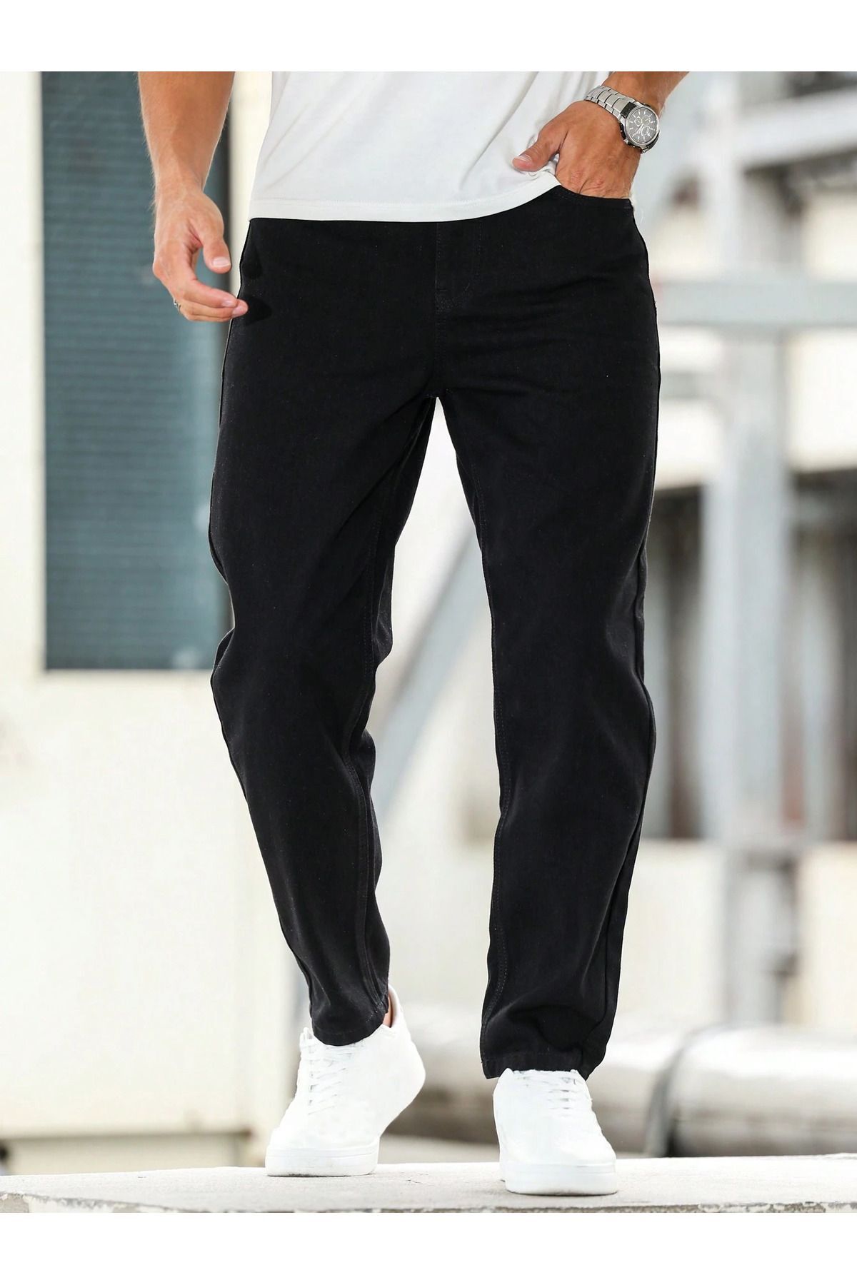 Erkek Boyfriend Fit Denım Siyah Jean Kot Pantolon