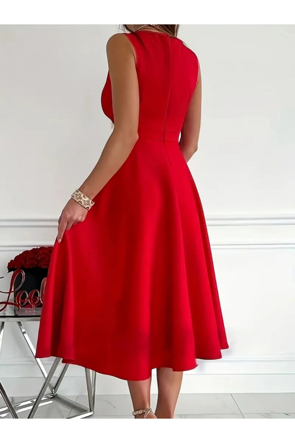 nedo7-Flared Sleeveless Mini Dress - Women's, Imported Crepe Fabric, Double Breasted Collar Skirt 3