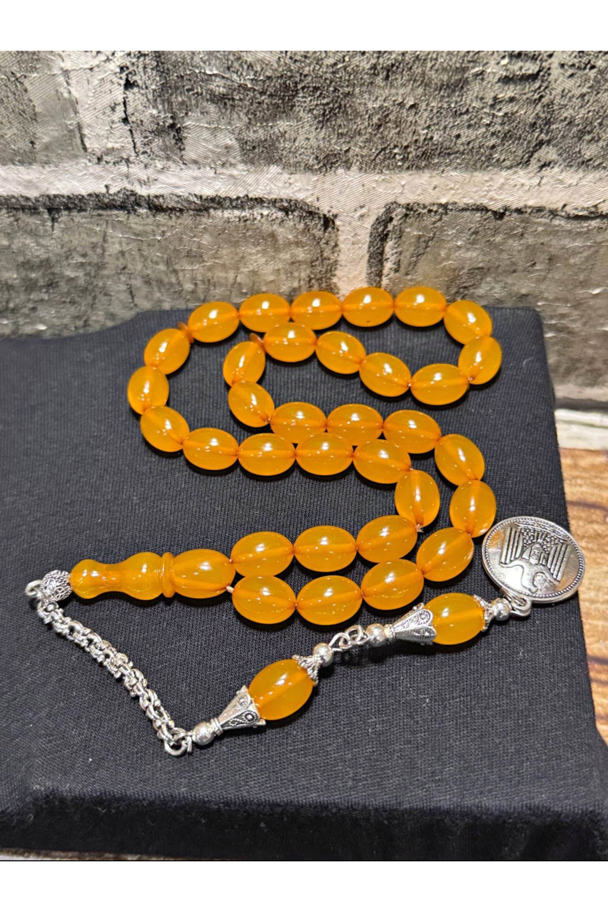 Apricot Dice Amber Tassel Rosary