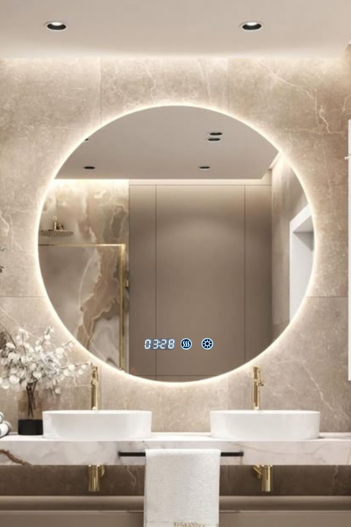 Avend Dokunmatik Akıllı Buhar Tutmayan 3 Renk Ledli Banyo Aynası Dekoratif Ofis Duvar Lavabo Aynası 70cm